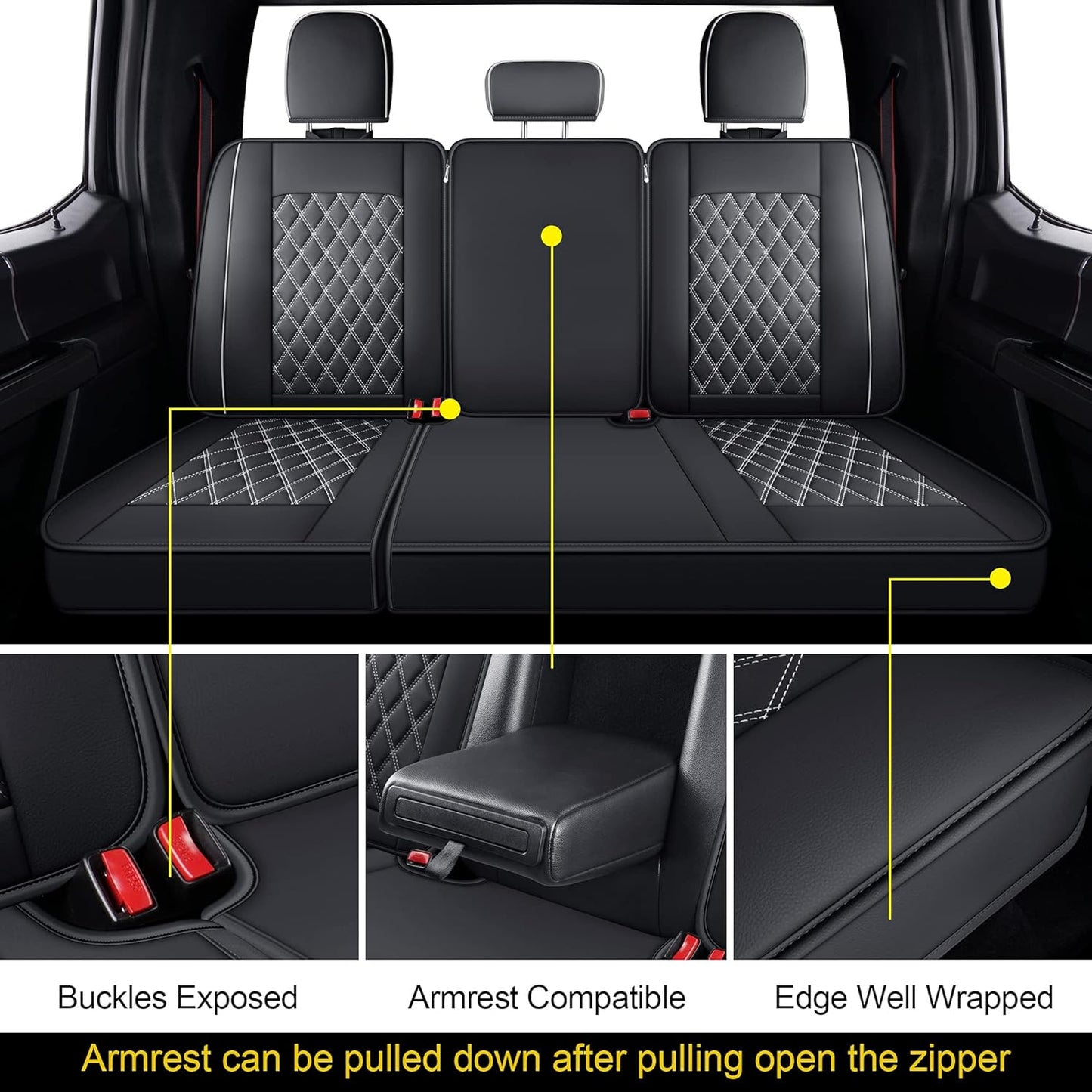 LUCKYMAN CLUB F150 Faux Leather Seat Covers Fit for 2015-2024 F150 SuperCrew and 2017-2024 F250 F350 F450 Super Duty Crew Cab Pickup Trucks