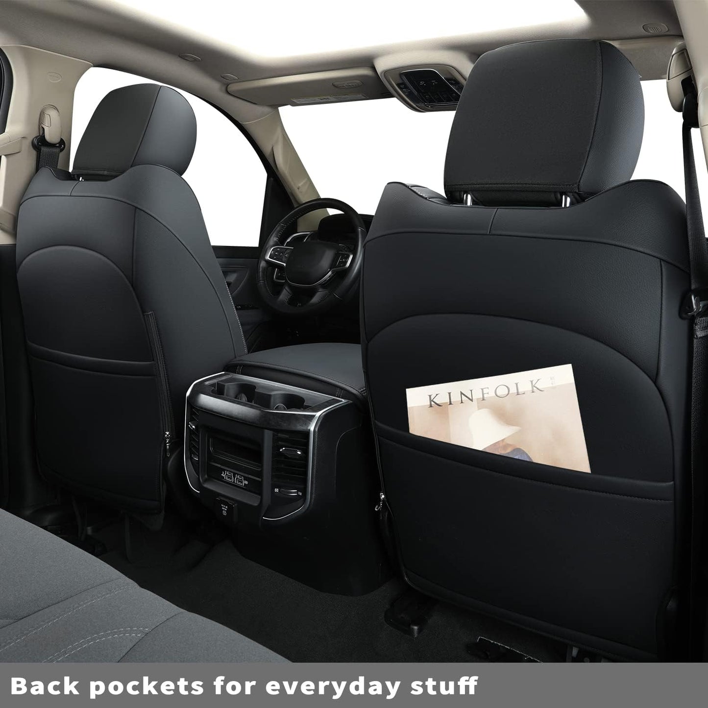 LUCKYMANCLUB Ram 1500Seat Covers,2011-2024,1500/2500/3500Crew Cab Waterproof Seat Covers FullSet, Custom Fit Ram Bighorn Laramie Limited Rebel Longhorn Pickup with 4/6 Split Rear Seat