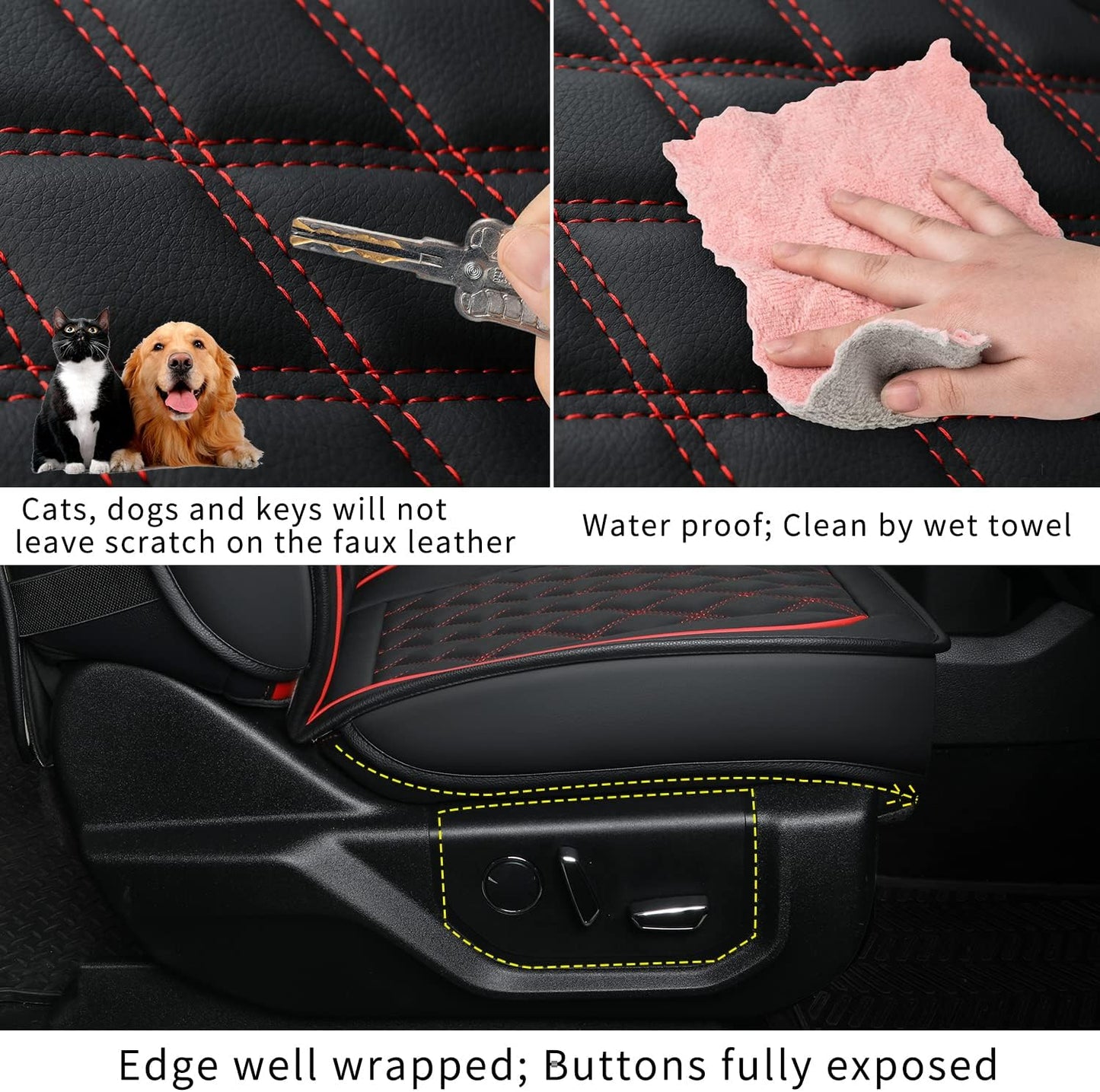 LUCKYMAN CLUB F150 Faux Leather Seat Covers Fit for 2015-2024 F150 SuperCrew and 2017-2024 F250 F350 F450 Super Duty Crew Cab Pickup Trucks