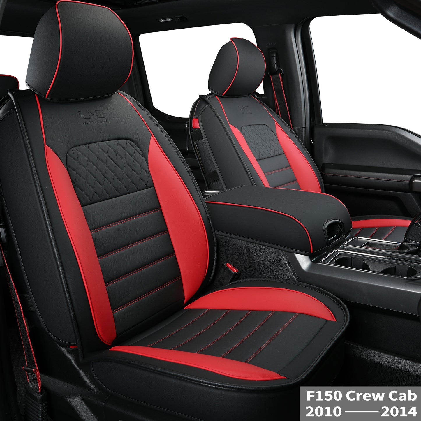 LUCKYMAN CLUB For F150 Faux Leather Seat Covers, For F150 2009-2024 Super Crew Super Cab Regular Cab 2017-2023 For F250 F350 F450 Super Duty Crew Cab
