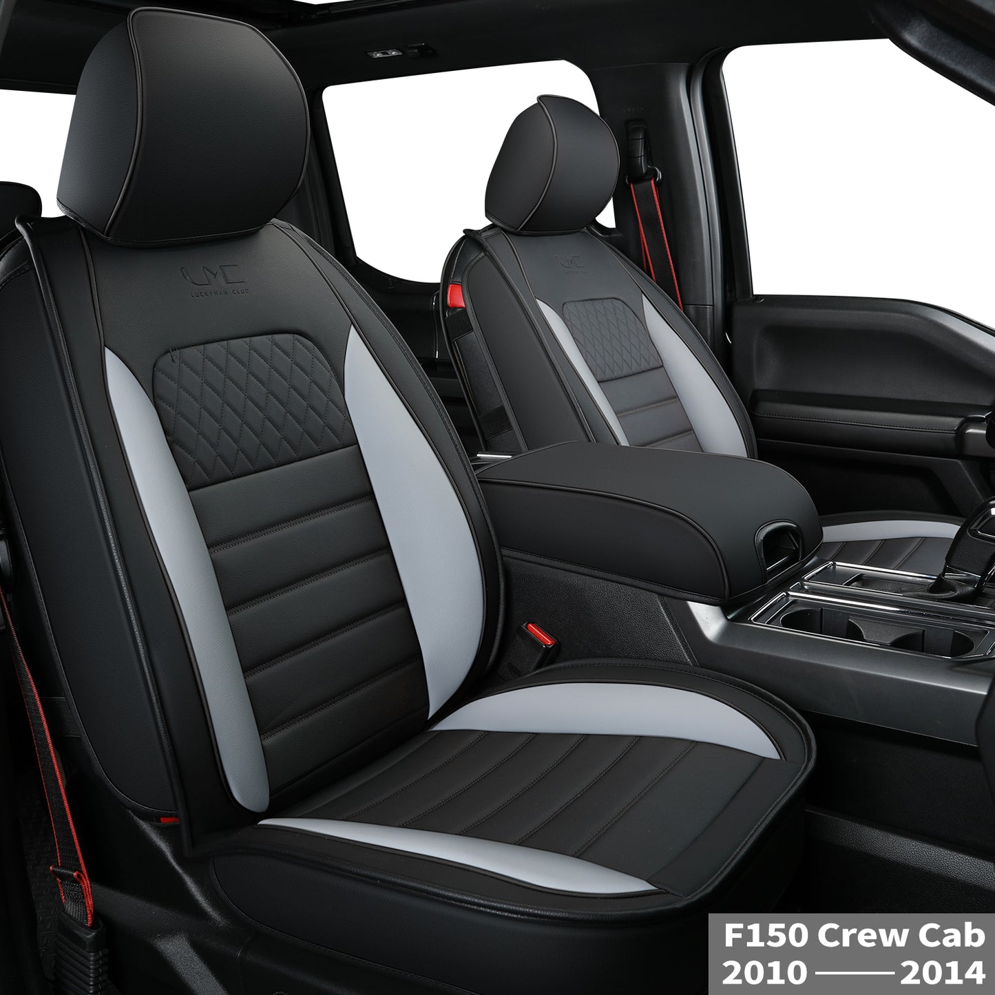 LUCKYMAN CLUB For F150 Faux Leather Seat Covers, For F150 2009-2024 Super Crew Super Cab Regular Cab 2017-2023 For F250 F350 F450 Super Duty Crew Cab