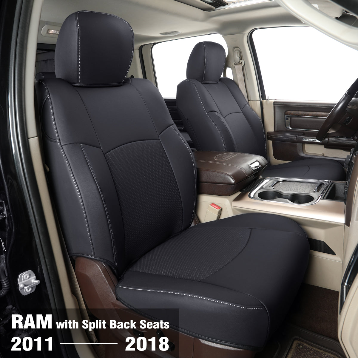LUCKYMAN CLUB Ram 1500 2011-2019 2020 2021 2022 2023 2024 Crew Cab Waterproof Seat Covers FullSet, Custom Fit Ram Bighorn Laramie Limited Rebel Longhorn Pickup with 4/6 Split Rear Seat