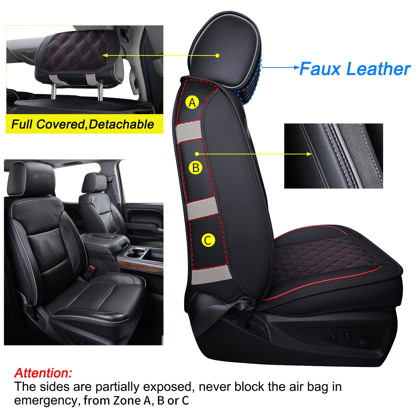 LUCKYMAN CLUB Chevy Silverado GMC Sierra Truck Seat Covers Trail Boss Z71 Pickup 2007-2024 1500 2500HD 3500HD Crew Double Extended Cab Waterproof Leather