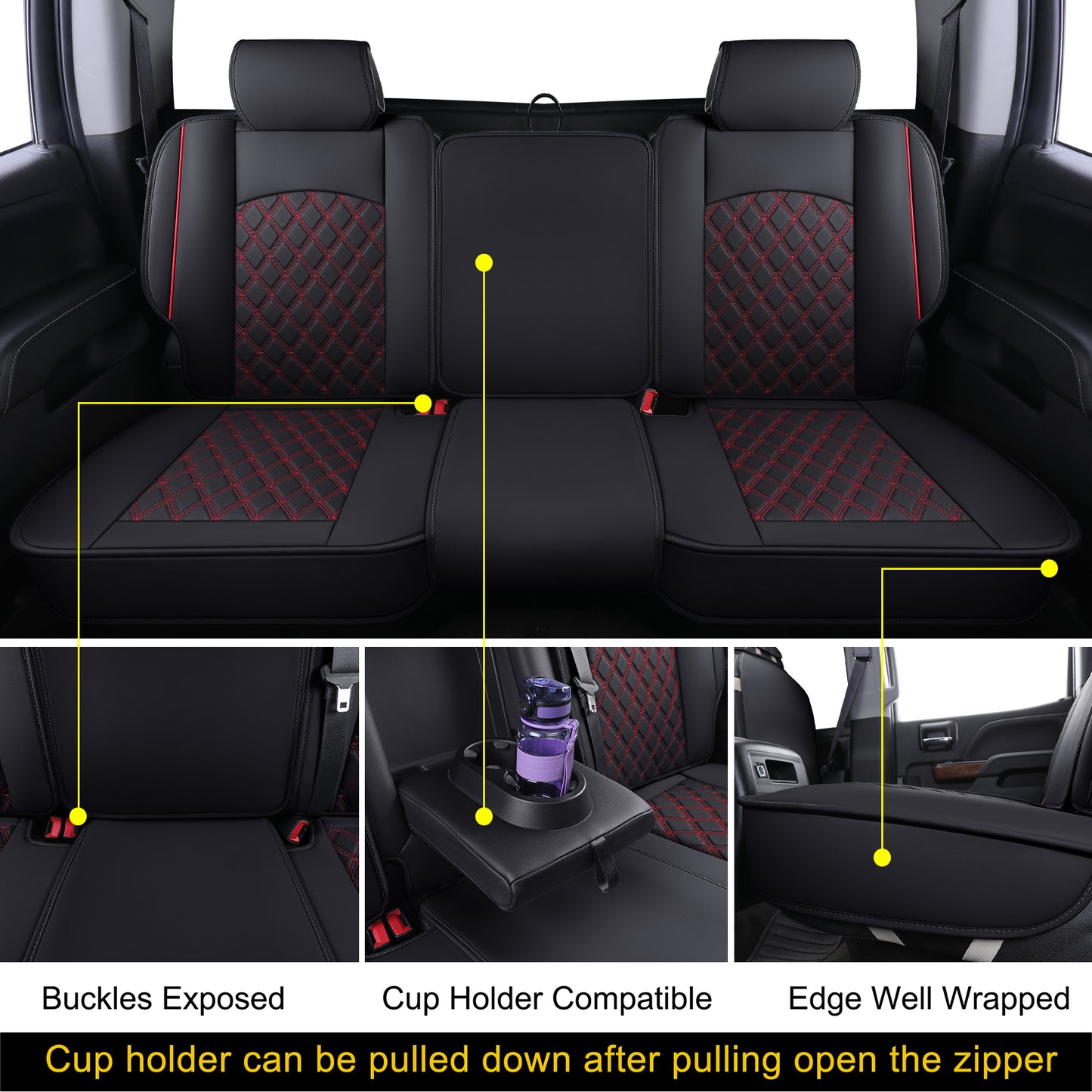 LUCKYMAN CLUB Chevy Silverado GMC Sierra Truck Seat Covers Trail Boss Z71 Pickup 2007-2024 1500 2500HD 3500HD Crew Double Extended Cab Waterproof Leather