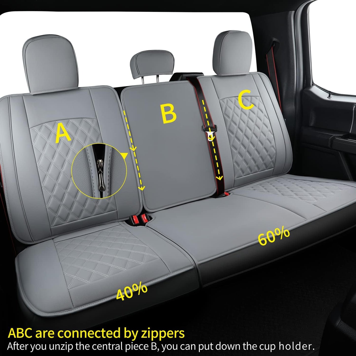 LUCKYMAN CLUB F150 Faux Leather Seat Covers Fit for 2015-2024 F150 SuperCrew and 2017-2024 F250 F350 F450 Super Duty Crew Cab Pickup Trucks