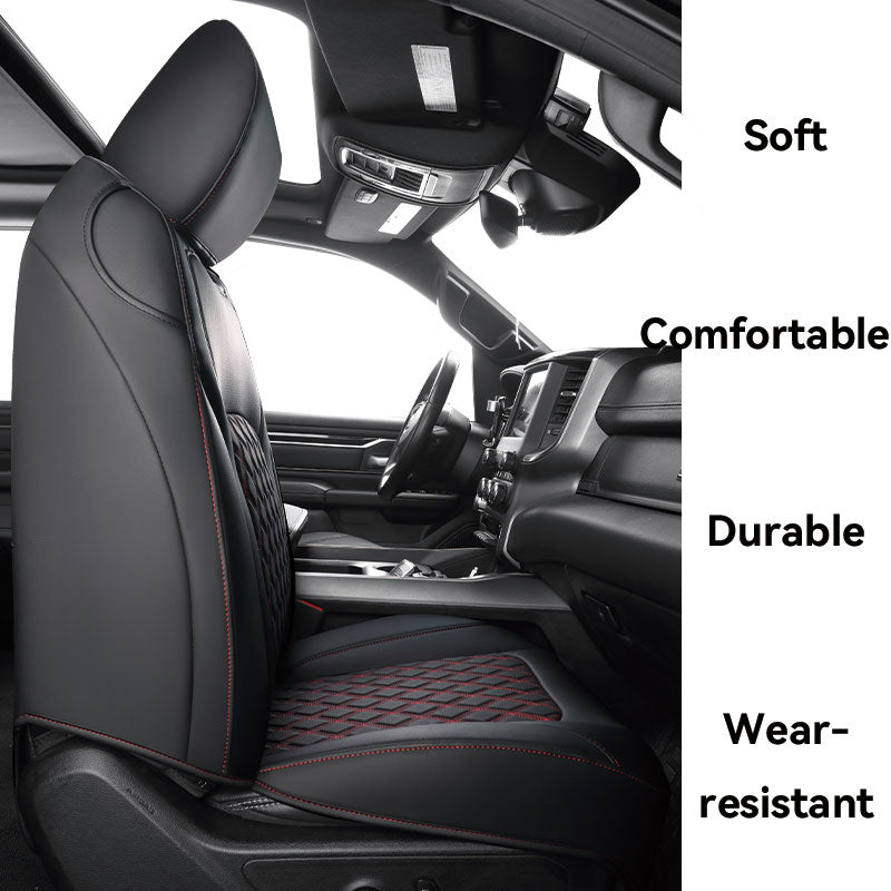 LUCKYMANCLUB Dodge Ram 1500 Seat Covers,2019-2024,1500/2500/3500Crew Cab Waterproof Seat Covers FullSet, Custom Fit Ram Bighorn Laramie Limited Rebel Longhorn Pickup with 4/6 Split Rear Seat