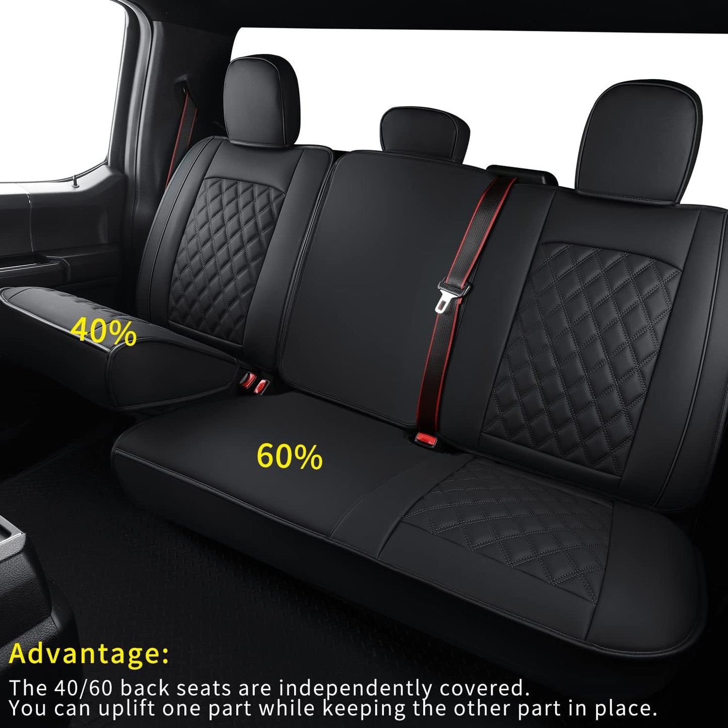 LUCKYMAN CLUB F150 Faux Leather Seat Covers Fit for 2015-2024 F150 SuperCrew and 2017-2024 F250 F350 F450 Super Duty Crew Cab Pickup Trucks