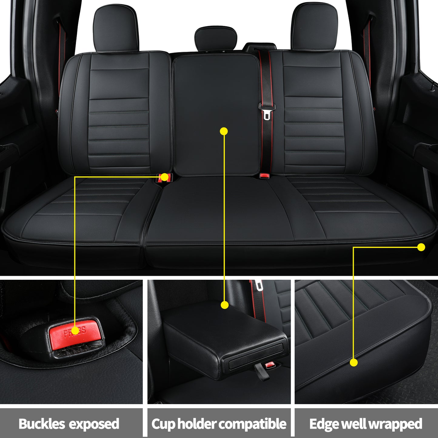 LUCKYMAN CLUB For F150 Faux Leather Seat Covers, For F150 2009-2024 Super Crew Super Cab Regular Cab 2017-2023 For F250 F350 F450 Super Duty Crew Cab