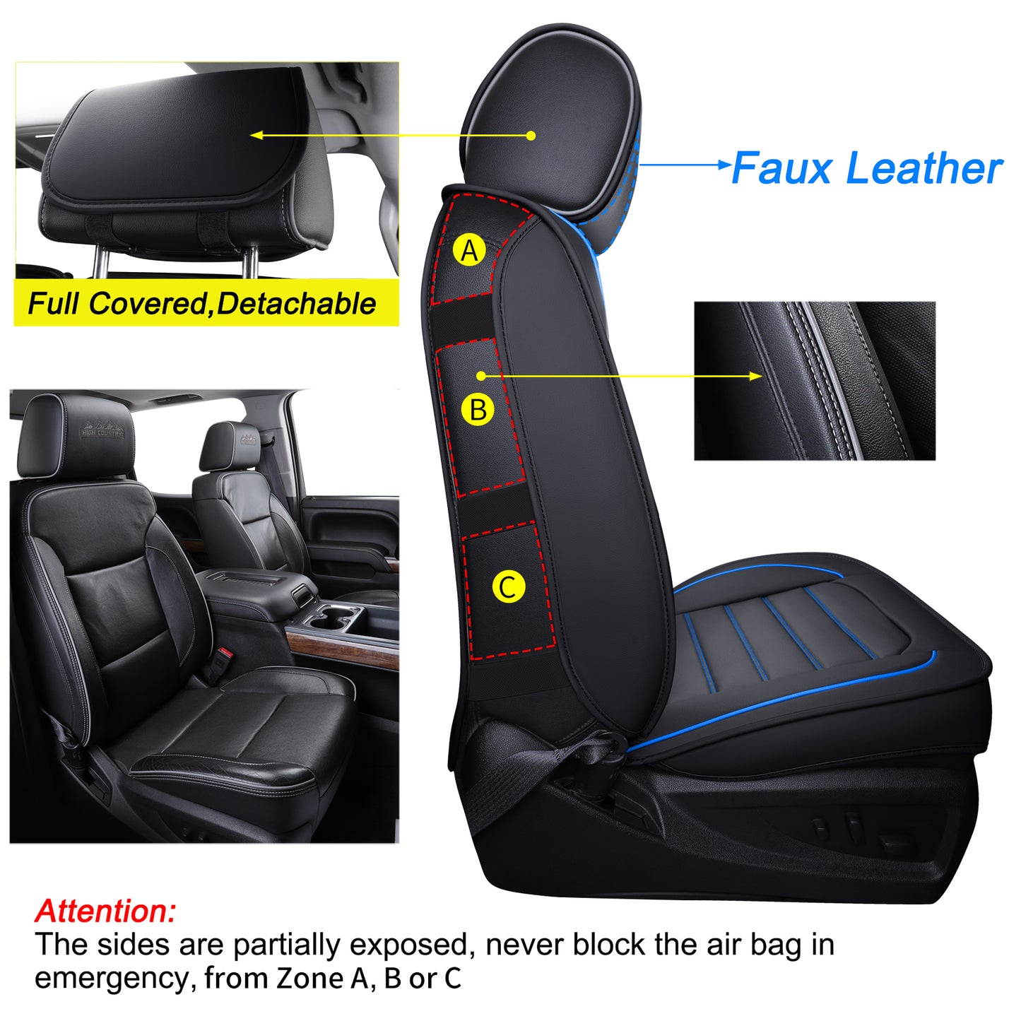 LUCKYMAN CLUB Silverado Seat Covers Fit for 2007-2024 Chevy Silverado Sierra 1500/2500 HD / 3500 HD Crew,Double,Extended Cab with Water Proof Faux Leather