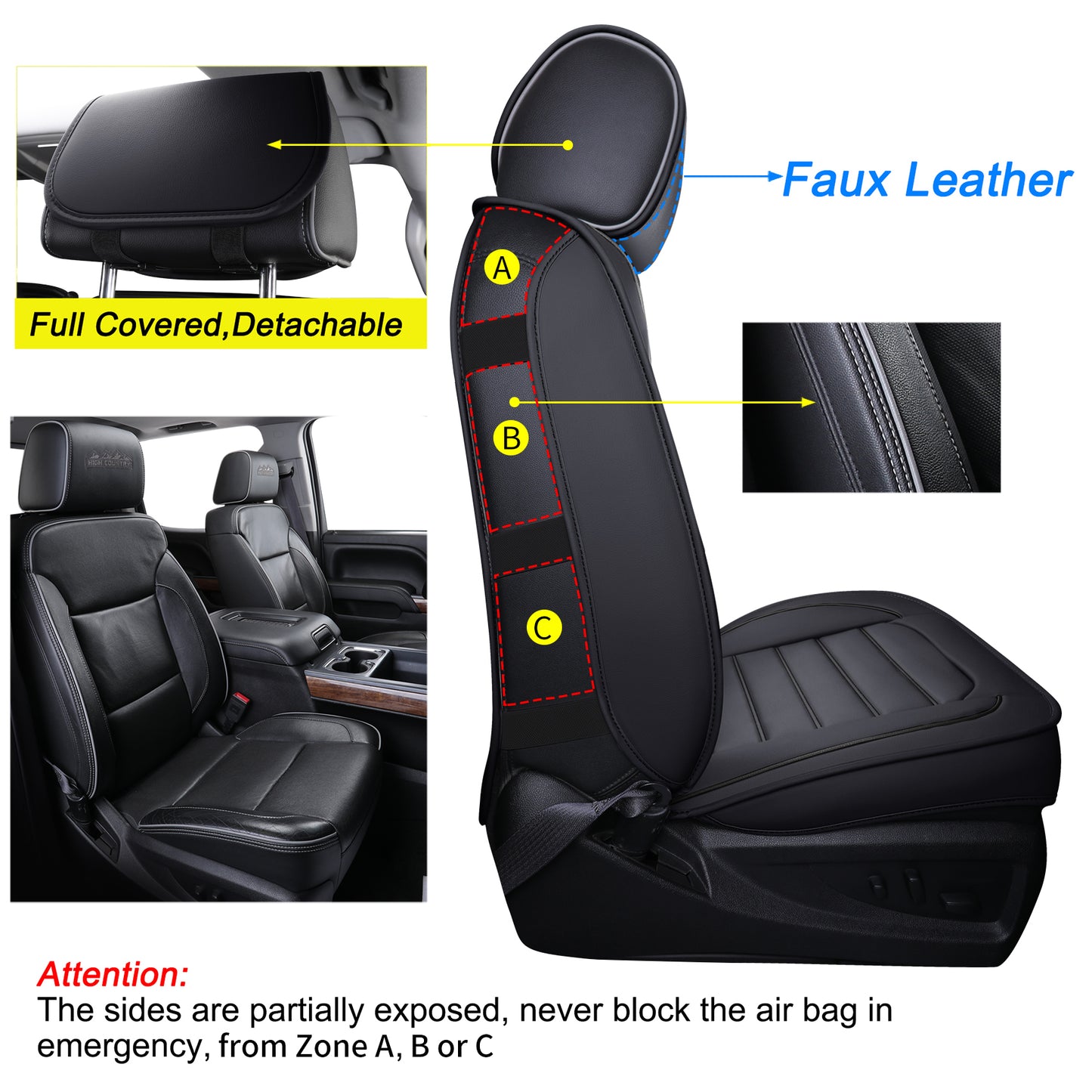 LUCKYMAN CLUB Silverado Seat Covers Fit for 2007-2024 Chevy Silverado Sierra 1500/2500 HD / 3500 HD Crew,Double,Extended Cab with Water Proof Faux Leather