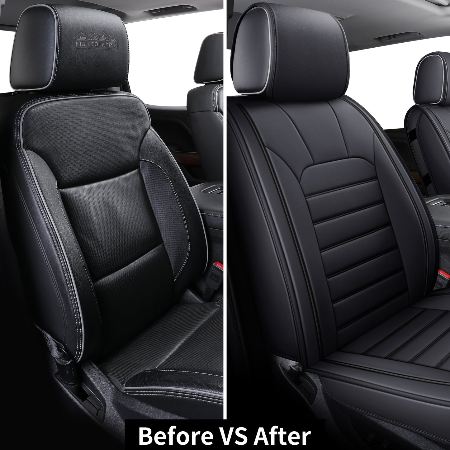 LUCKYMAN CLUB Silverado Seat Covers Fit for 2007-2024 Chevy Silverado Sierra 1500/2500 HD / 3500 HD Crew,Double,Extended Cab with Water Proof Faux Leather