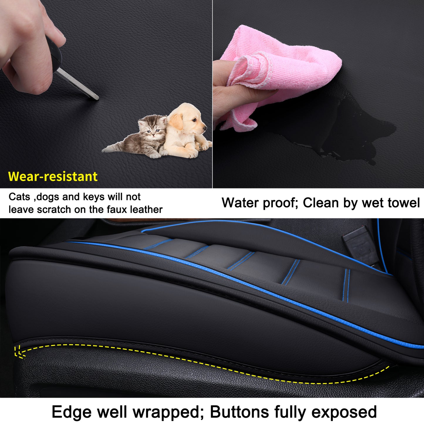 LUCKYMAN CLUB Silverado Seat Covers Fit for 2007-2024 Chevy Silverado Sierra 1500/2500 HD / 3500 HD Crew,Double,Extended Cab with Water Proof Faux Leather