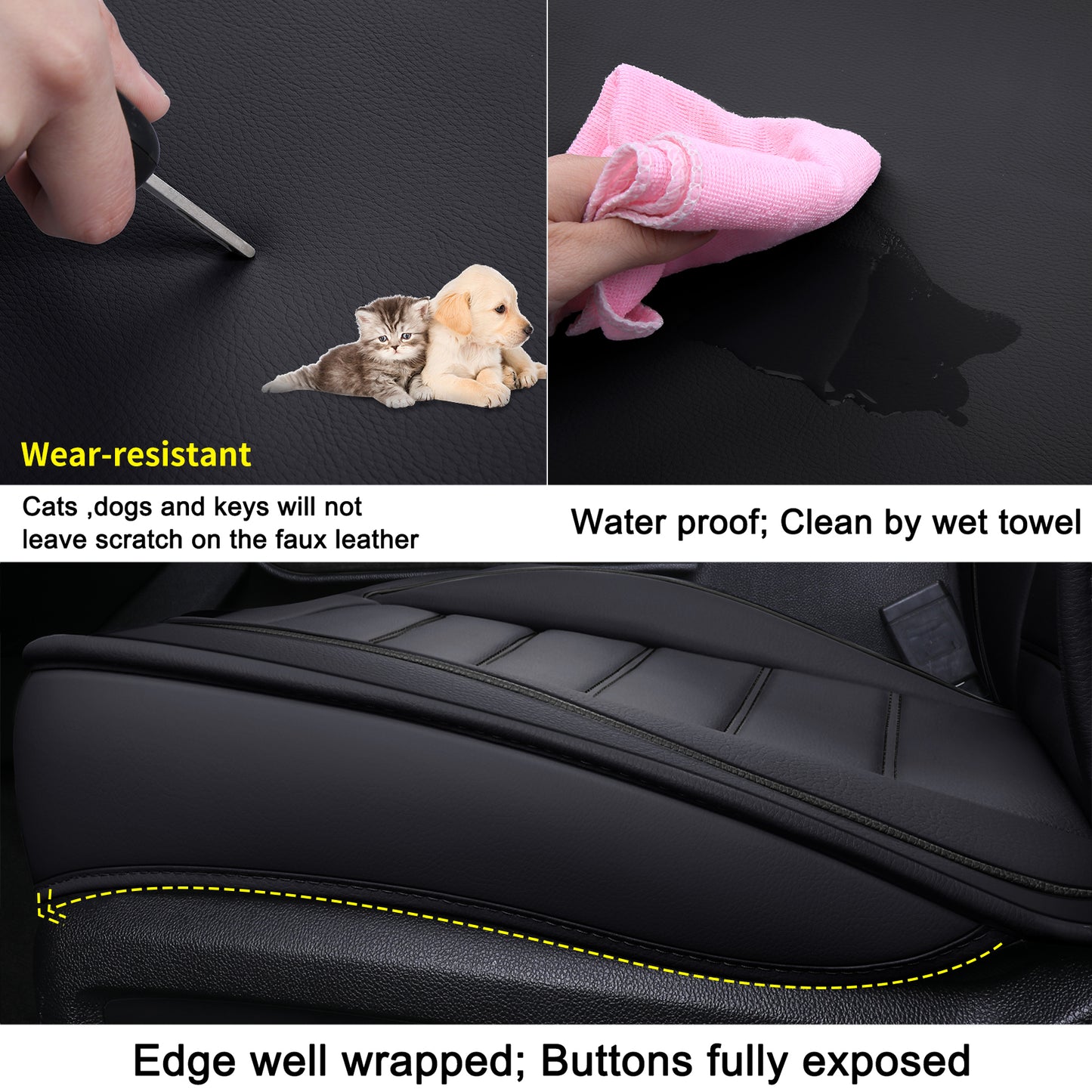 LUCKYMAN CLUB Silverado Seat Covers Fit for 2007-2024 Chevy Silverado Sierra 1500/2500 HD / 3500 HD Crew,Double,Extended Cab with Water Proof Faux Leather
