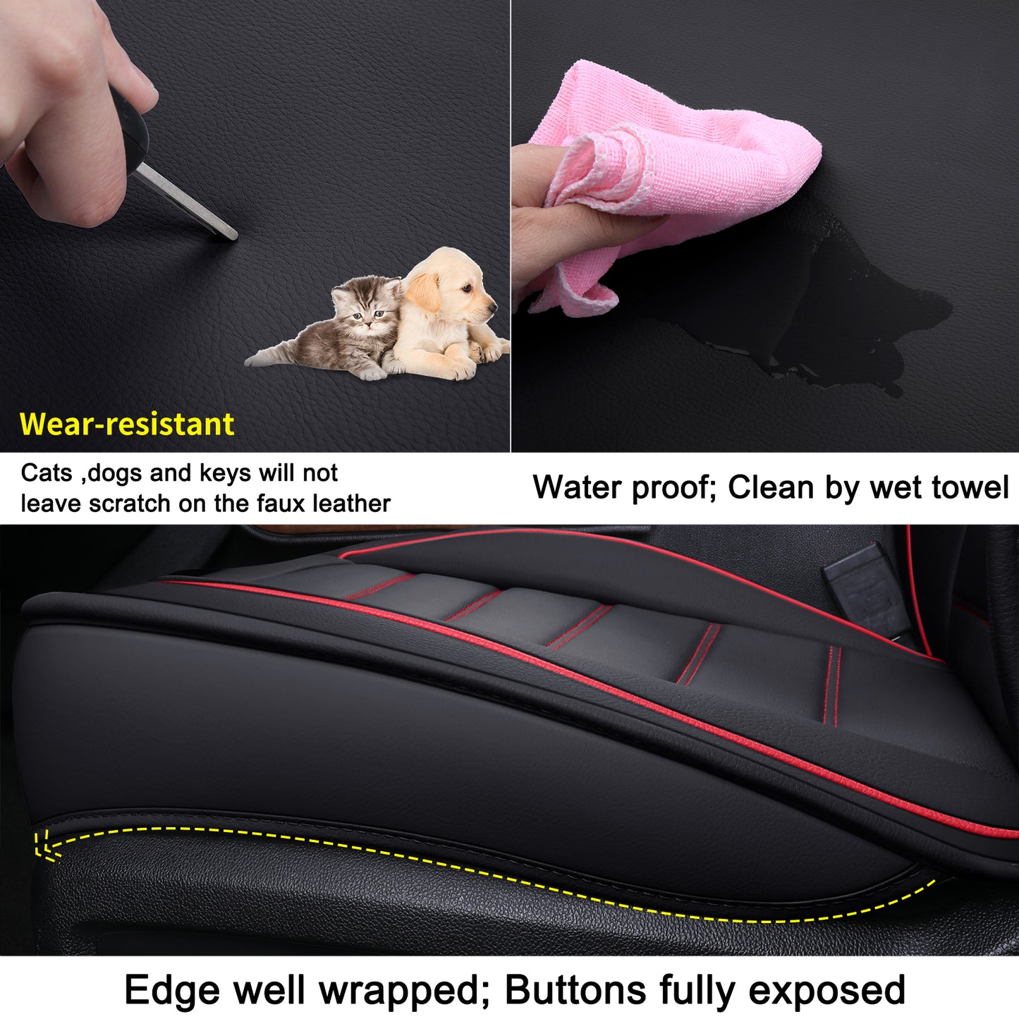 LUCKYMAN CLUB Silverado Seat Covers Fit for 2007-2024 Chevy Silverado Sierra 1500/2500 HD / 3500 HD Crew,Double,Extended Cab with Water Proof Faux Leather