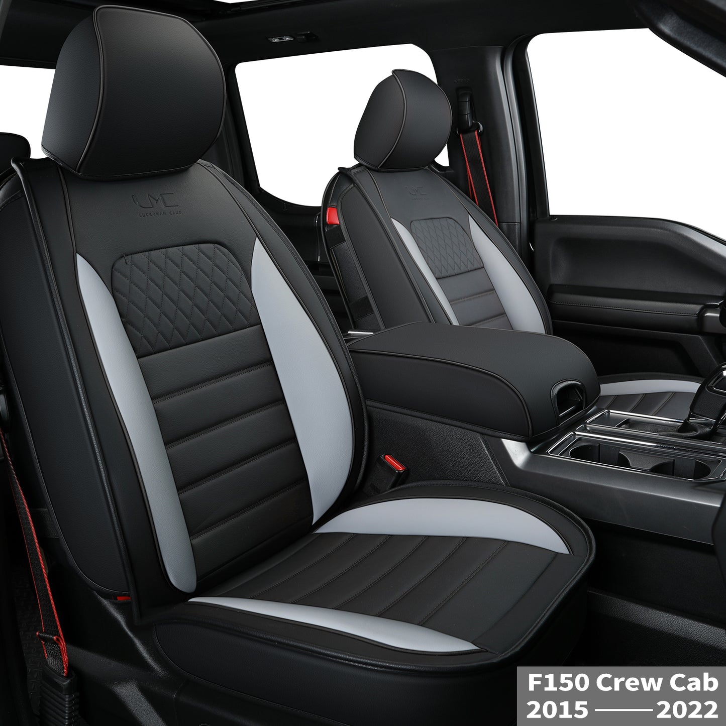 LUCKYMAN CLUB For F150 Faux Leather Seat Covers, For F150 2009-2024 Super Crew Super Cab Regular Cab 2017-2023 For F250 F350 F450 Super Duty Crew Cab