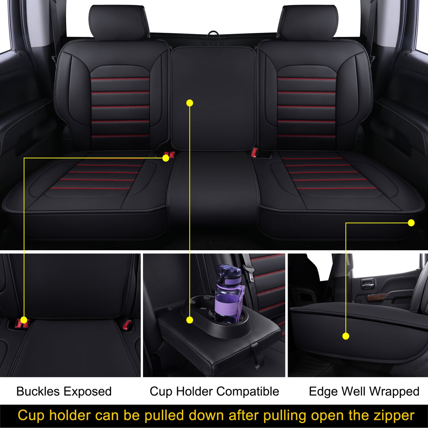 LUCKYMAN CLUB Silverado Seat Covers Fit for 2007-2024 Chevy Silverado Sierra 1500/2500 HD / 3500 HD Crew,Double,Extended Cab with Water Proof Faux Leather