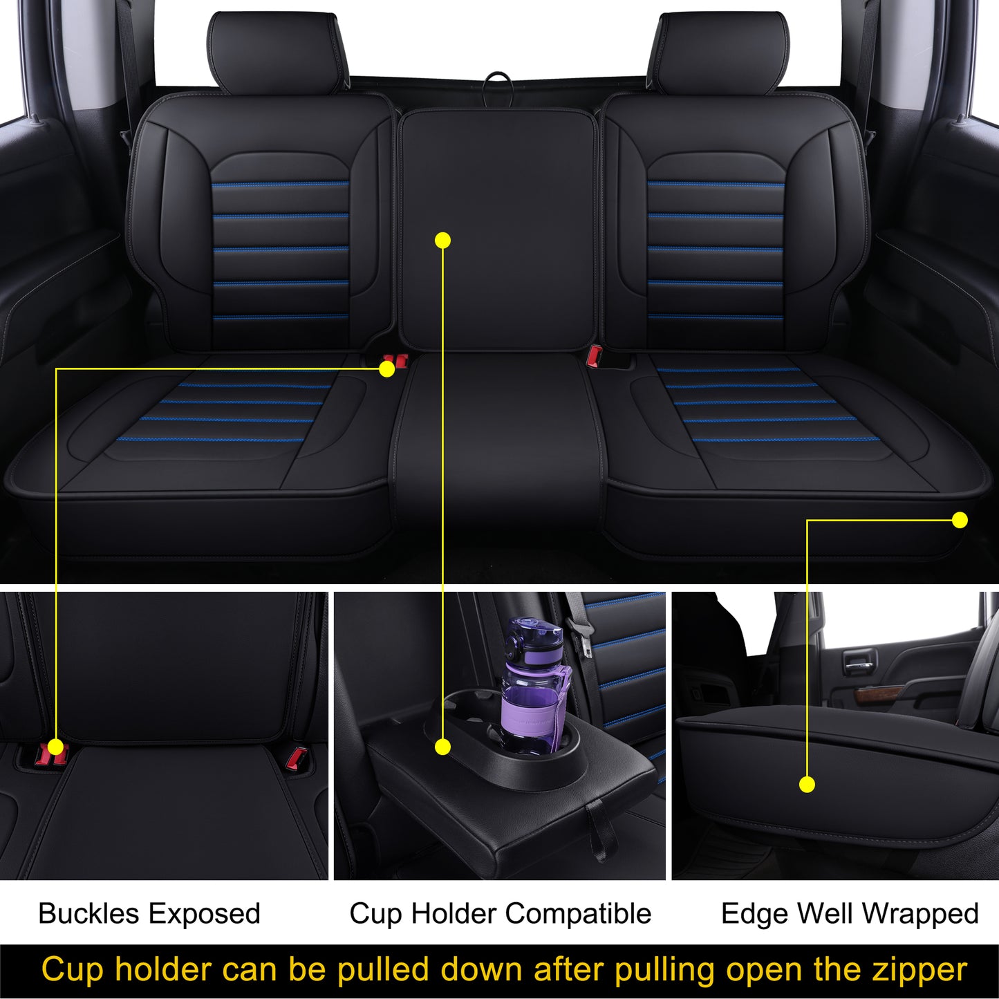 LUCKYMAN CLUB Silverado Seat Covers Fit for 2007-2024 Chevy Silverado Sierra 1500/2500 HD / 3500 HD Crew,Double,Extended Cab with Water Proof Faux Leather
