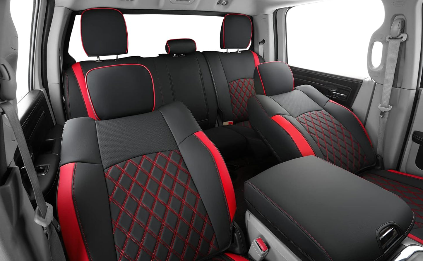 LUCKYMANCLUB Ram 1500Seat Covers,2011-2024,1500/2500/3500Crew Cab Waterproof Seat Covers FullSet, Custom Fit Ram Bighorn Laramie Limited Rebel Longhorn Pickup with 4/6 Split Rear Seat