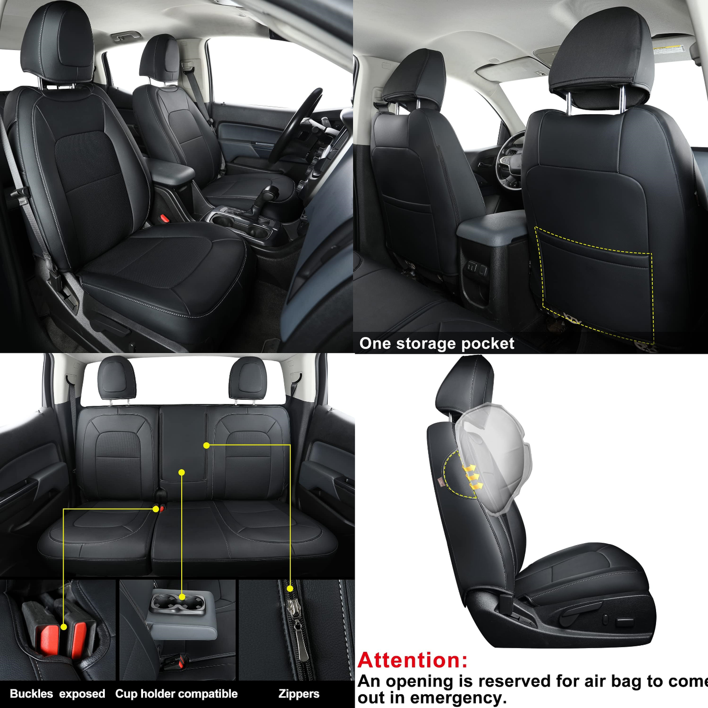 LUCKYMAN CLUB Chevy Colorado Seat Covers, fit for Colorado Canyon Crew Cab Z71 LT ZR2 Work Truck 2015 2016 2017 2018 2019 2020 2021 2022 with Faux Leather
