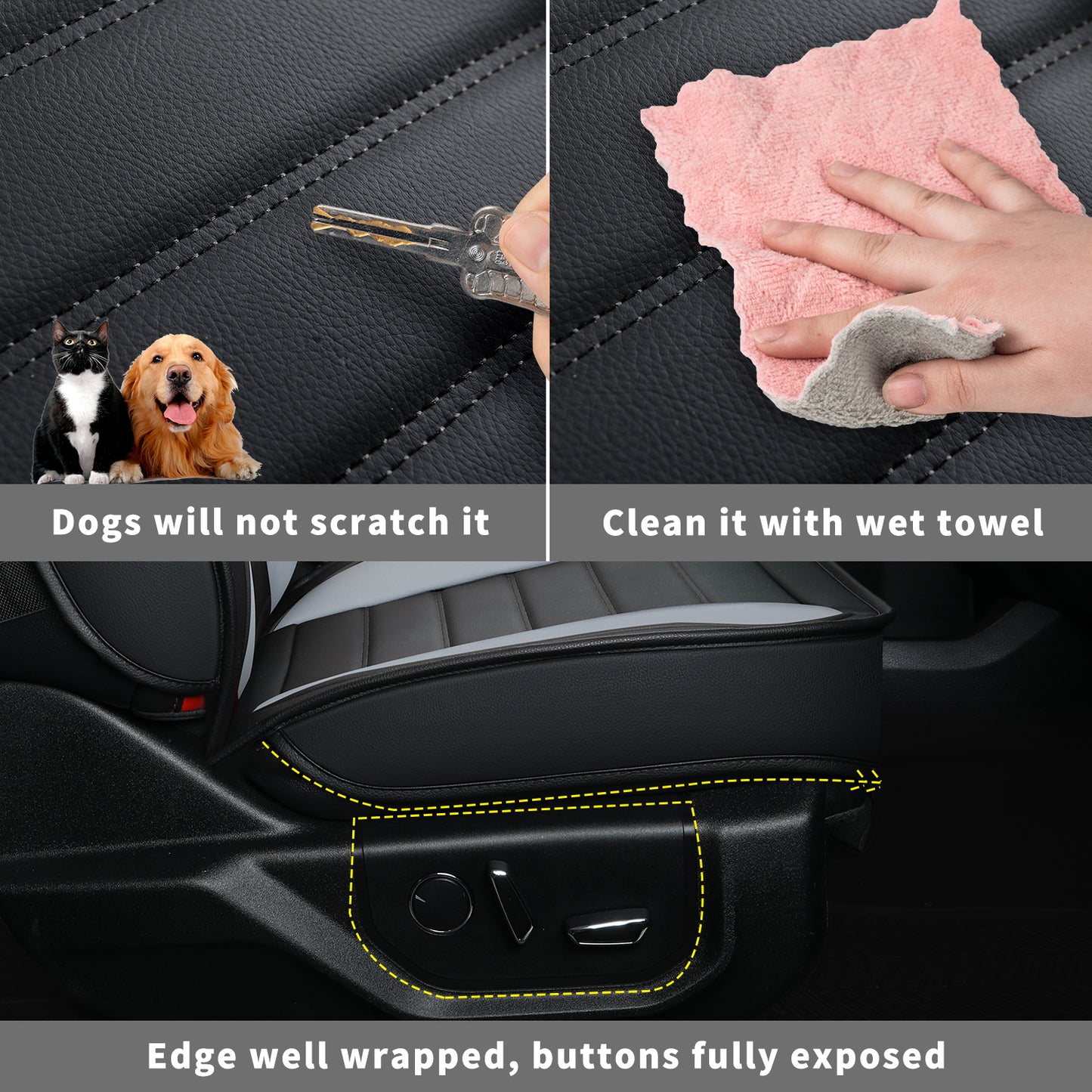 LUCKYMAN CLUB For F150 Faux Leather Seat Covers, For F150 2009-2024 Super Crew Super Cab Regular Cab 2017-2023 For F250 F350 F450 Super Duty Crew Cab