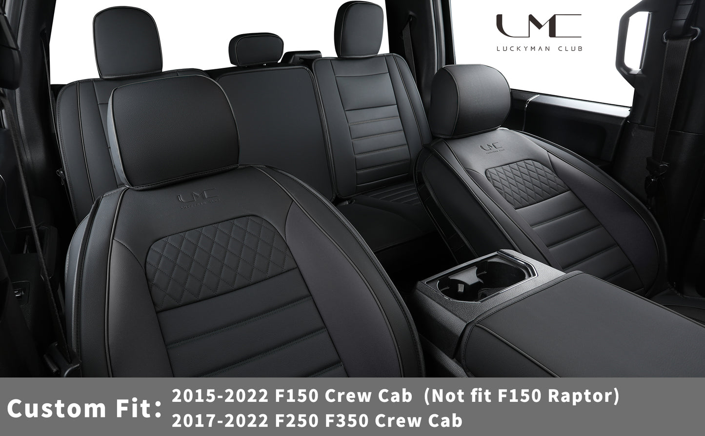 LUCKYMAN CLUB For F150 Faux Leather Seat Covers, For F150 2009-2024 Super Crew Super Cab Regular Cab 2017-2023 For F250 F350 F450 Super Duty Crew Cab