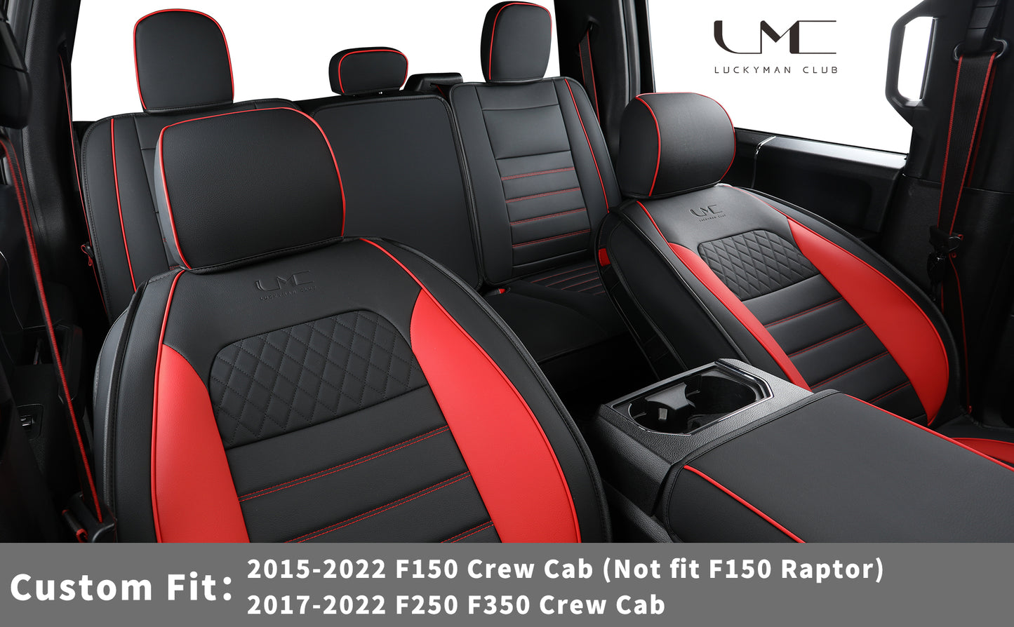 LUCKYMAN CLUB For F150 Faux Leather Seat Covers, For F150 2009-2024 Super Crew Super Cab Regular Cab 2017-2023 For F250 F350 F450 Super Duty Crew Cab