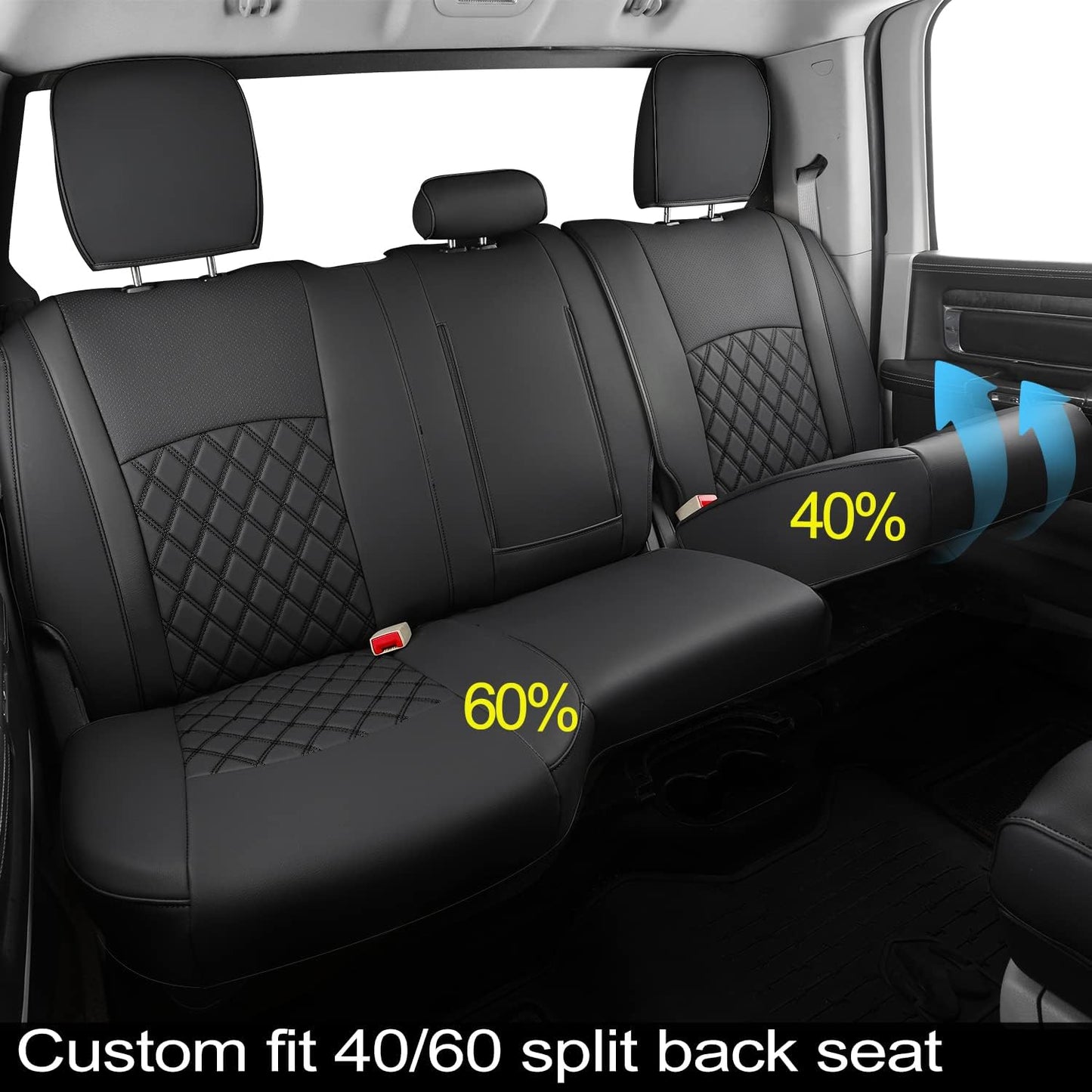LUCKYMANCLUB Ram 1500Seat Covers,2011-2024,1500/2500/3500Crew Cab Waterproof Seat Covers FullSet, Custom Fit Ram Bighorn Laramie Limited Rebel Longhorn Pickup with 4/6 Split Rear Seat