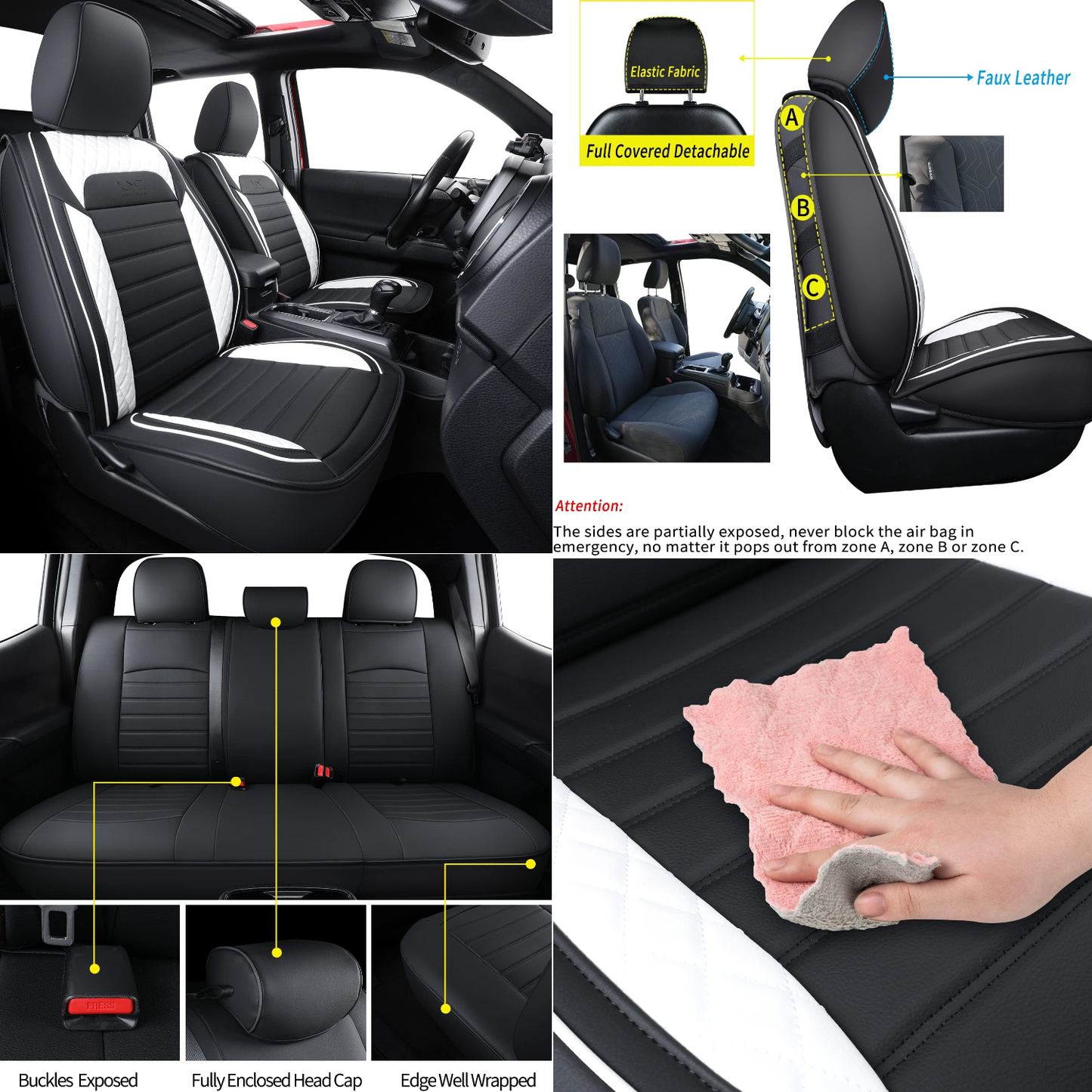 LUCKYMAN CLUB Tacoma Seat Covers, Fit for 2005-2023 Tacoma Crew Cab/Double Cab SR SR5 TRD Sport TRD Off-Road PreRunner with Water Proof Faux Leather