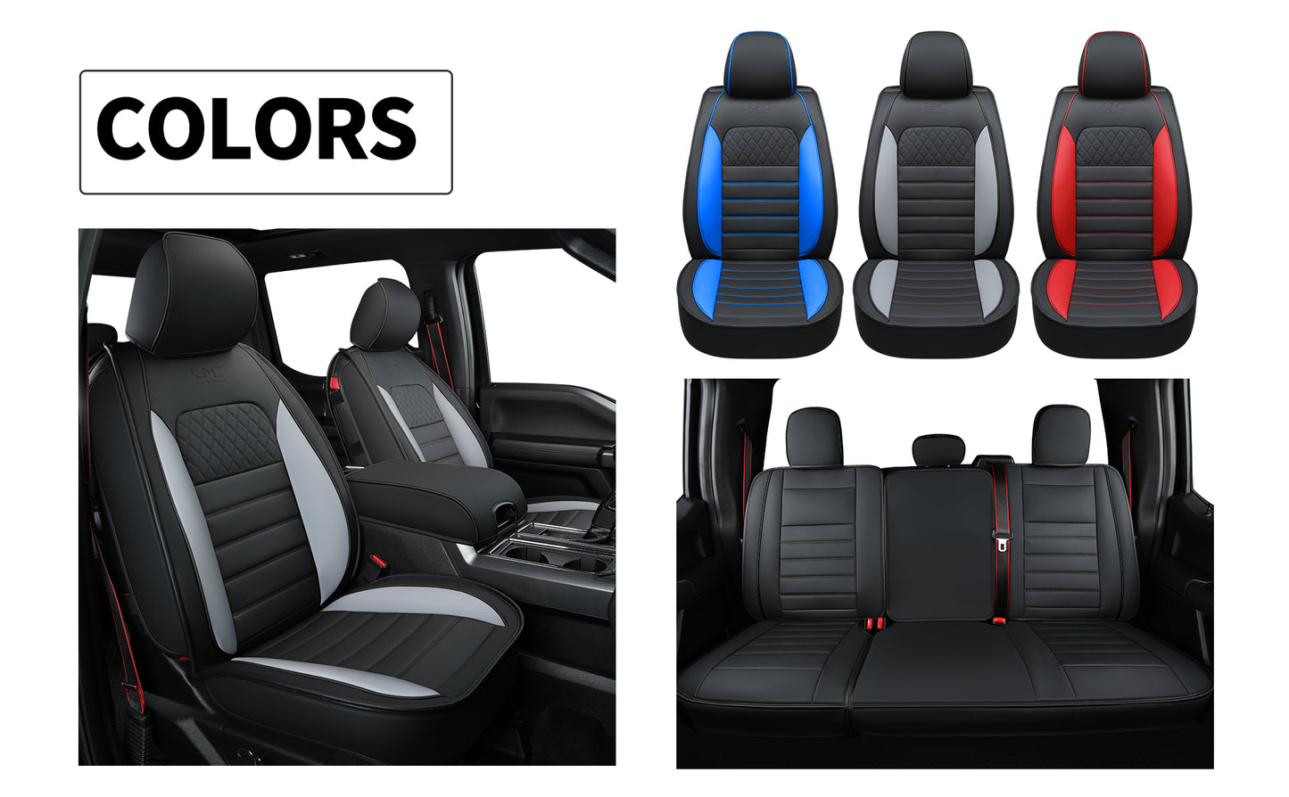 LUCKYMAN CLUB For F150 Faux Leather Seat Covers, For F150 2009-2024 Super Crew Super Cab Regular Cab 2017-2023 For F250 F350 F450 Super Duty Crew Cab