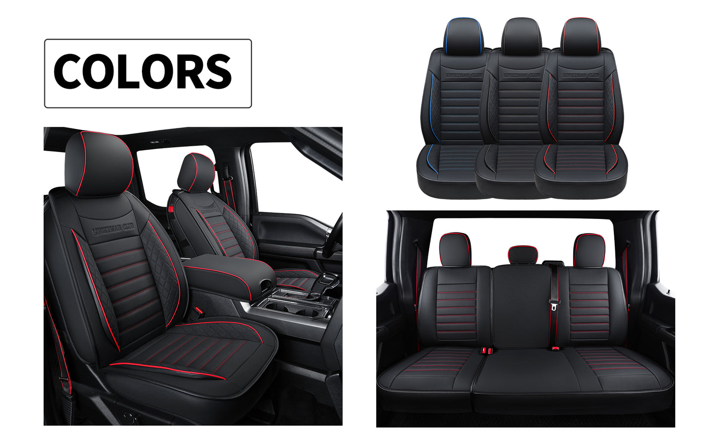 LUCKYMAN CLUB F150 Seat Covers Full Set with Waterproof Leather, Automotive Vehicle Cushion Cover for Cars SUV Pick-up Truck Fit for 2009 to 2024 Ford F150 Carhartt and 2017 to 2023 F250 F350 F450