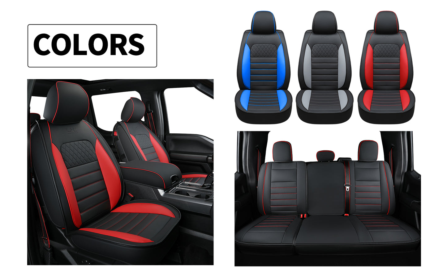 LUCKYMAN CLUB For F150 Faux Leather Seat Covers, For F150 2009-2024 Super Crew Super Cab Regular Cab 2017-2023 For F250 F350 F450 Super Duty Crew Cab