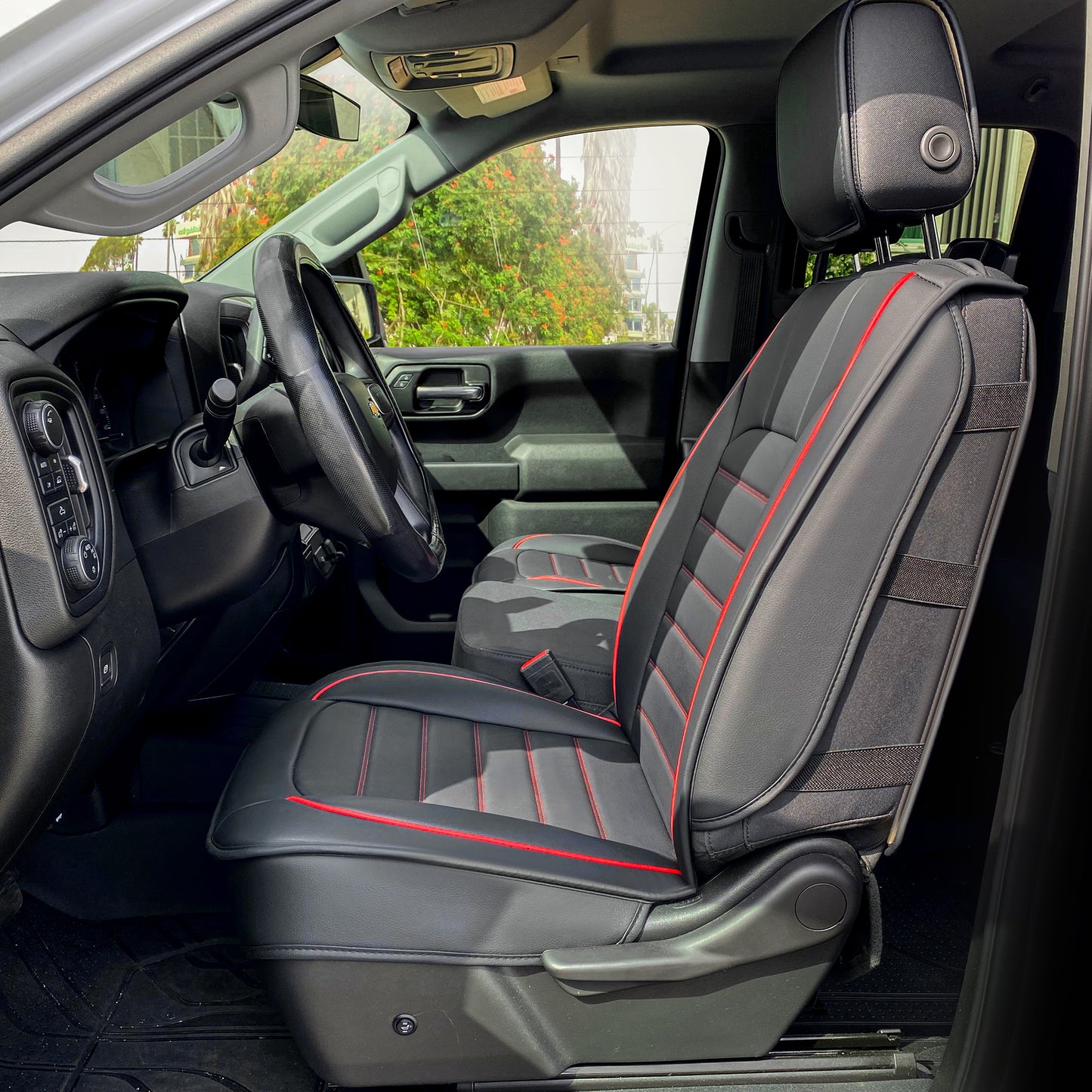 LUCKYMAN CLUB Silverado Seat Covers Fit for 2007-2024 Chevy Silverado Sierra 1500/2500 HD / 3500 HD Crew,Double,Extended Cab with Water Proof Faux Leather
