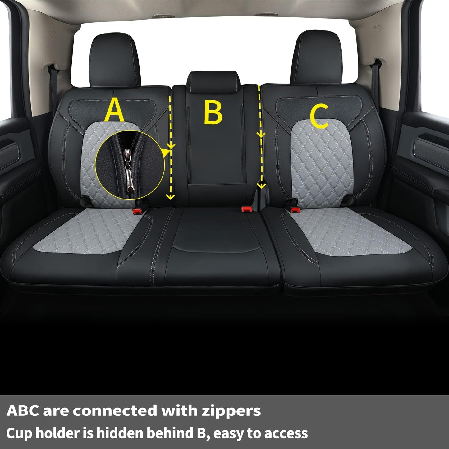 LUCKYMANCLUB Ram 1500Seat Covers,2011-2024,1500/2500/3500Crew Cab Waterproof Seat Covers FullSet, Custom Fit Ram Bighorn Laramie Limited Rebel Longhorn Pickup with 4/6 Split Rear Seat
