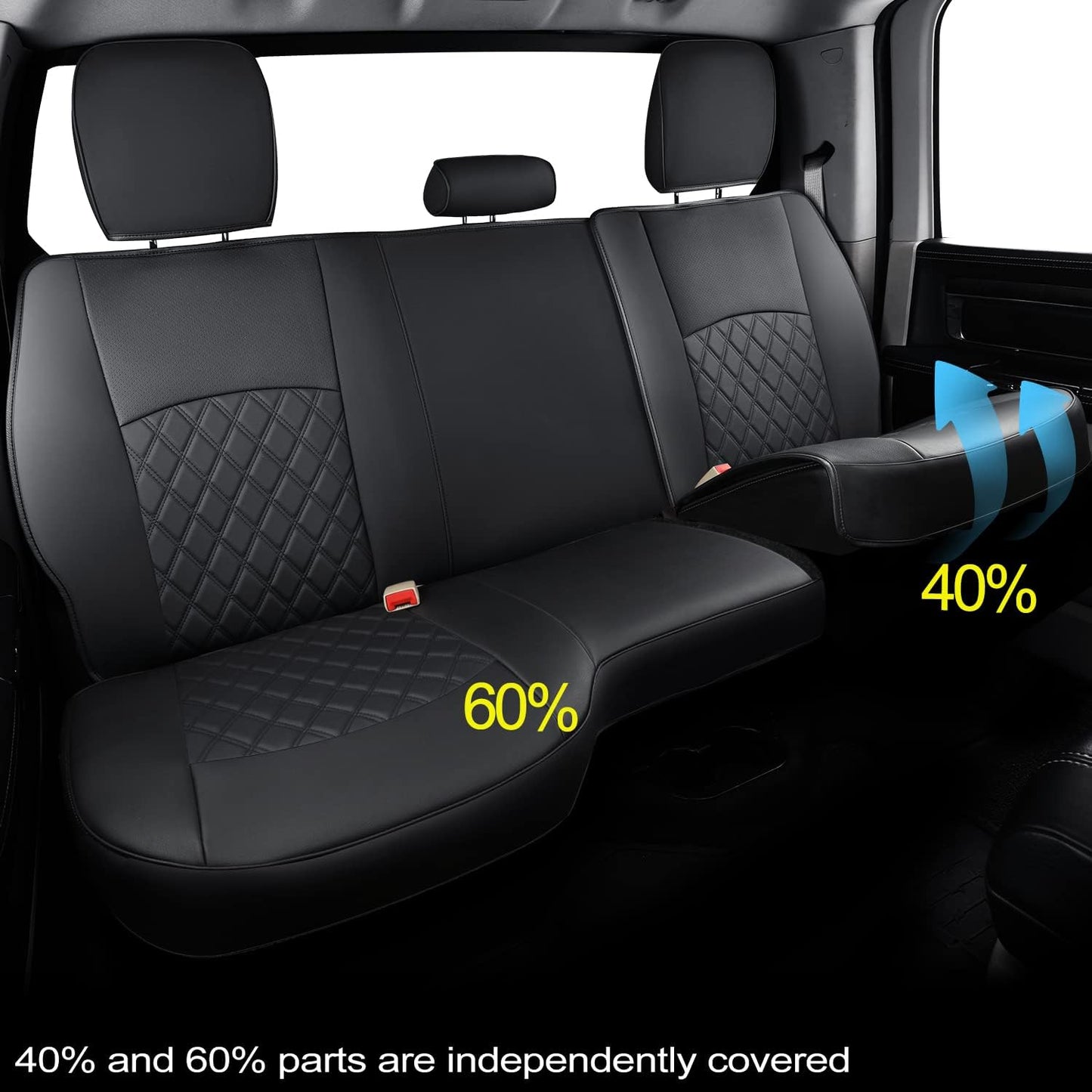 LUCKYMANCLUB Ram 1500Seat Covers,2011-2024,1500/2500/3500Crew Cab Waterproof Seat Covers FullSet, Custom Fit Ram Bighorn Laramie Limited Rebel Longhorn Pickup with 4/6 Split Rear Seat