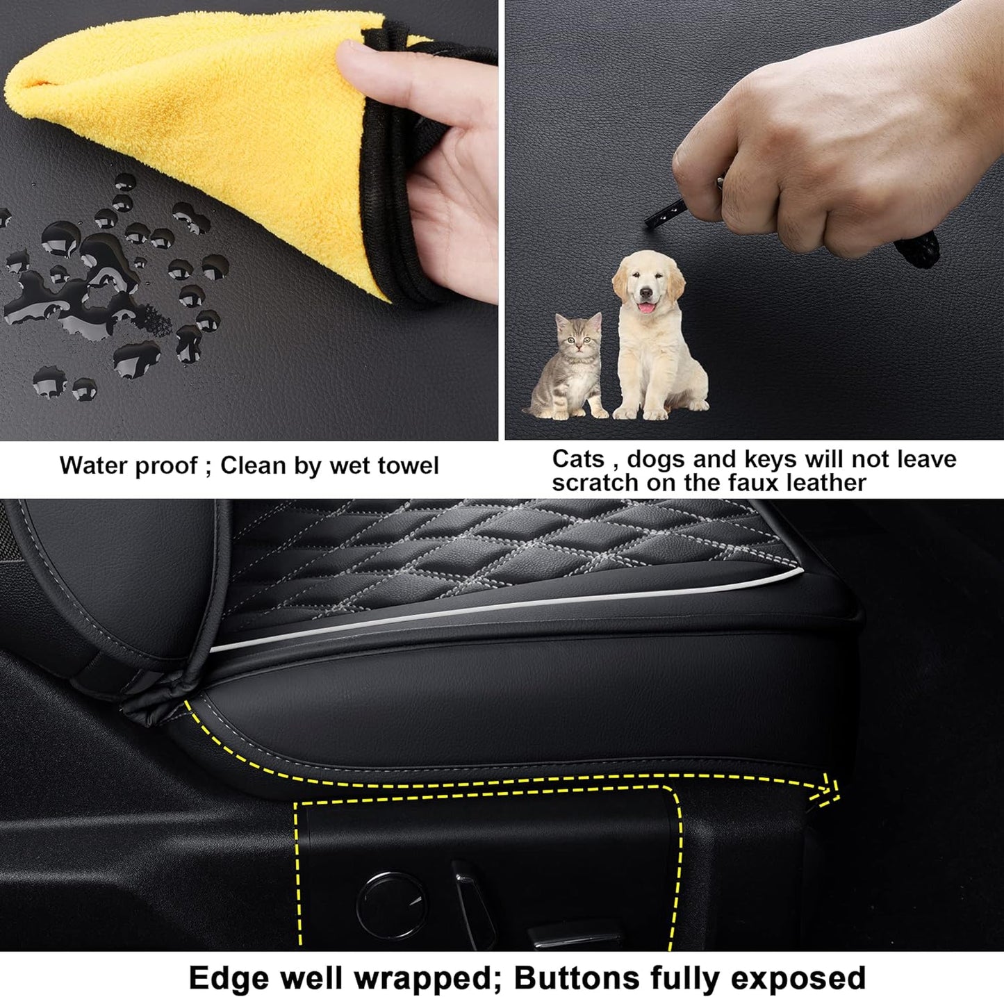 LUCKYMAN CLUB F150 Faux Leather Seat Covers Fit for 2015-2024 F150 SuperCrew and 2017-2024 F250 F350 F450 Super Duty Crew Cab Pickup Trucks