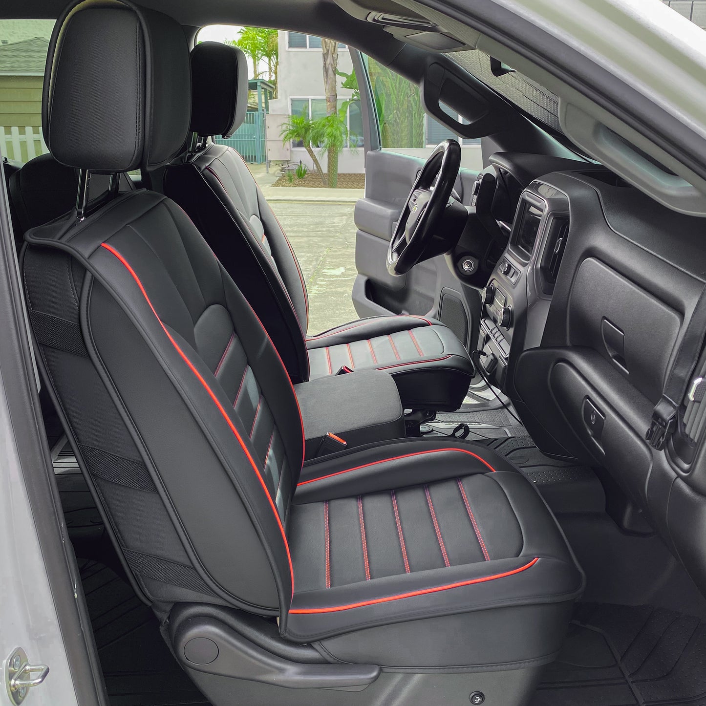 LUCKYMAN CLUB Silverado Seat Covers Fit for 2007-2024 Chevy Silverado Sierra 1500/2500 HD / 3500 HD Crew,Double,Extended Cab with Water Proof Faux Leather