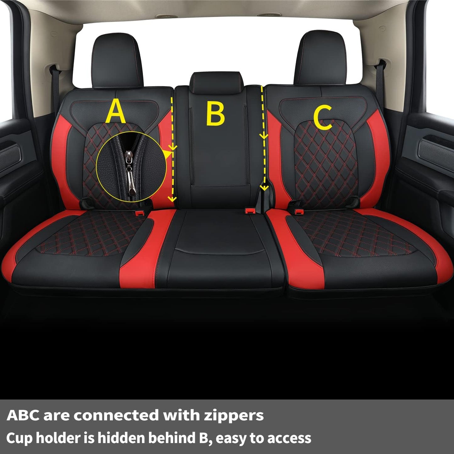 LUCKYMANCLUB Ram 1500Seat Covers,2011-2024,1500/2500/3500Crew Cab Waterproof Seat Covers FullSet, Custom Fit Ram Bighorn Laramie Limited Rebel Longhorn Pickup with 4/6 Split Rear Seat