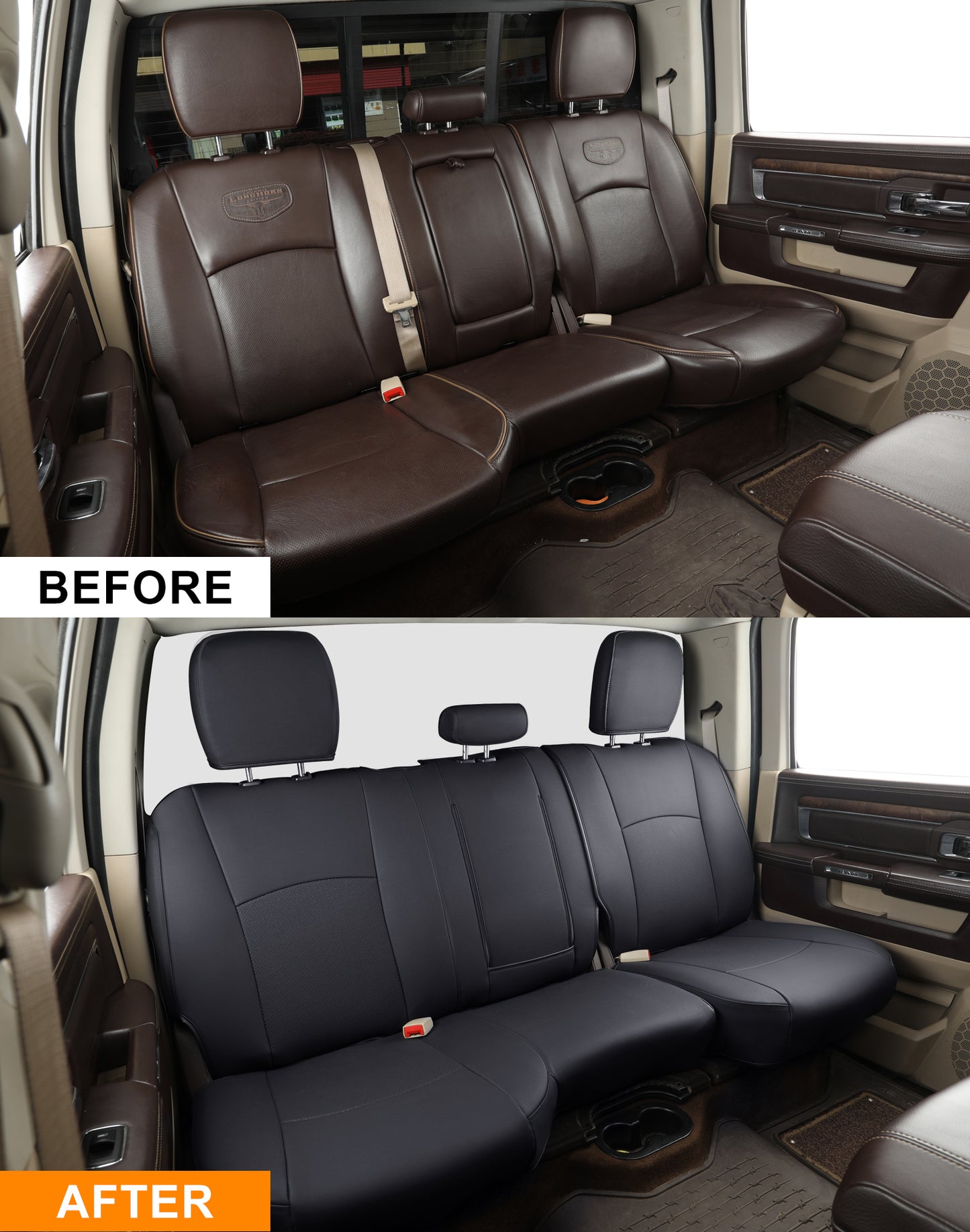 LUCKYMAN CLUB Ram 1500 2011-2019 2020 2021 2022 2023 2024 Crew Cab Waterproof Seat Covers FullSet, Custom Fit Ram Bighorn Laramie Limited Rebel Longhorn Pickup with 4/6 Split Rear Seat