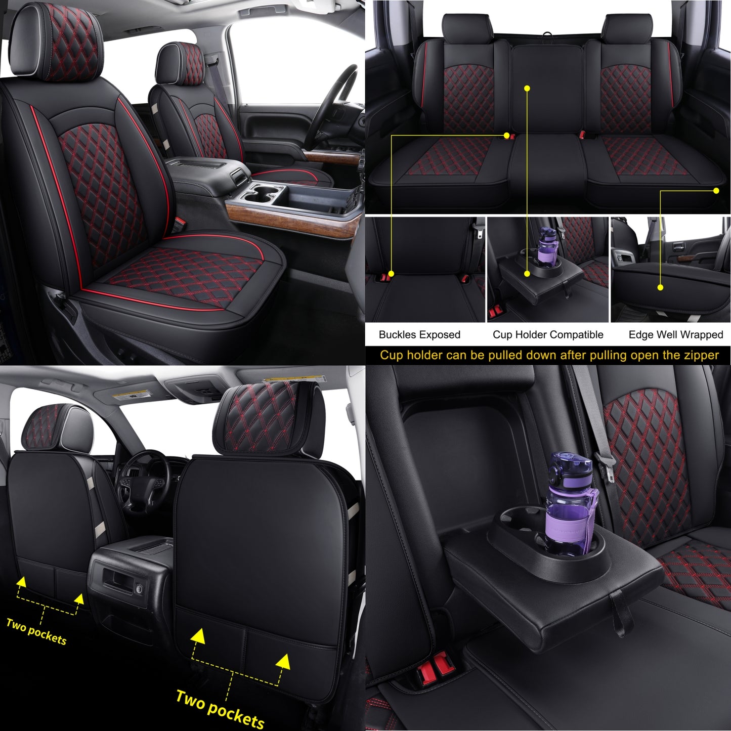 LUCKYMAN CLUB Chevy Silverado GMC Sierra Truck Seat Covers Trail Boss Z71 Pickup 2007-2024 1500 2500HD 3500HD Crew Double Extended Cab Waterproof Leather