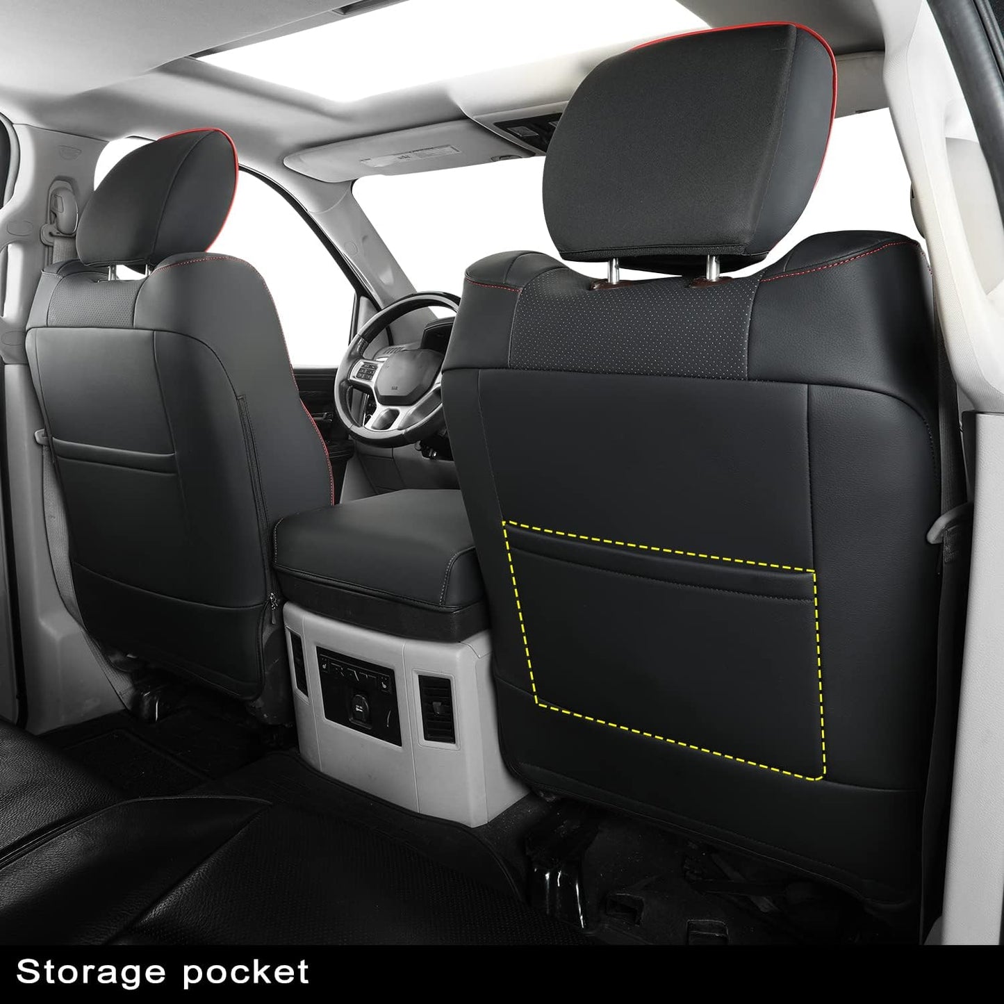 LUCKYMANCLUB Ram 1500Seat Covers,2011-2024,1500/2500/3500Crew Cab Waterproof Seat Covers FullSet, Custom Fit Ram Bighorn Laramie Limited Rebel Longhorn Pickup with 4/6 Split Rear Seat
