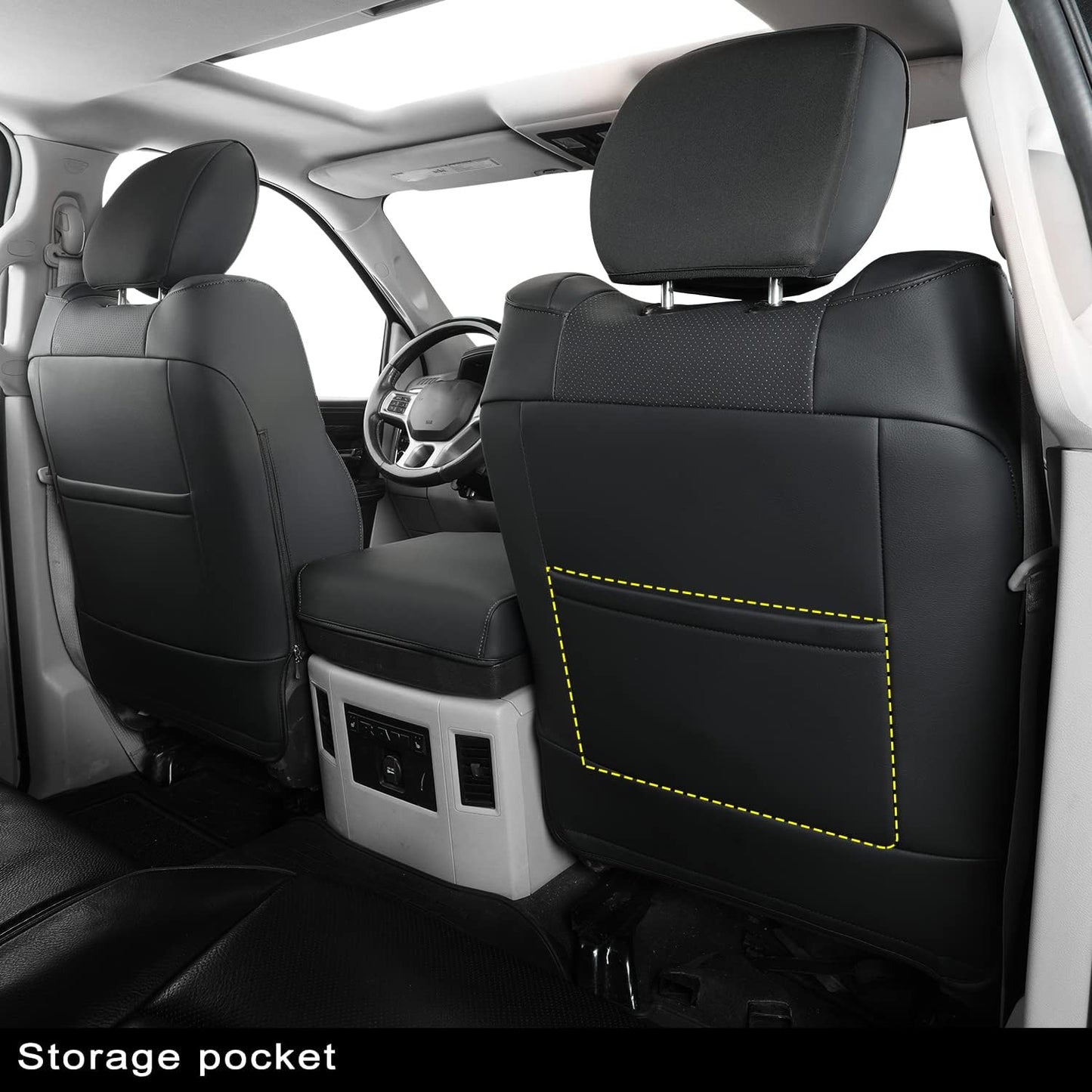 LUCKYMANCLUB Ram 1500Seat Covers,2011-2024,1500/2500/3500Crew Cab Waterproof Seat Covers FullSet, Custom Fit Ram Bighorn Laramie Limited Rebel Longhorn Pickup with 4/6 Split Rear Seat