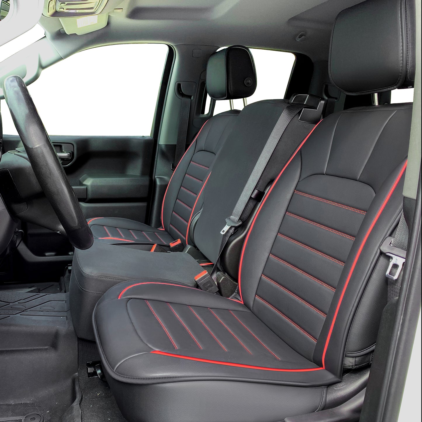 LUCKYMAN CLUB Silverado Seat Covers Fit for 2007-2024 Chevy Silverado Sierra 1500/2500 HD / 3500 HD Crew,Double,Extended Cab with Water Proof Faux Leather