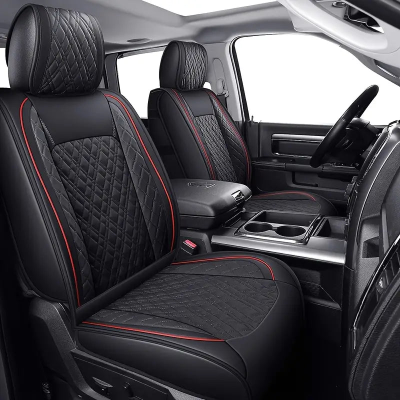 LUCKYMAN CLUB Dodge Ram Trucks Seat Covers Compatible with 2009-2024 1500 2010-2024 2500 3500 Crew Double Mega Quad Cab Tradesman Classic Laramie Bighorn Longhorn Full Set Black Red