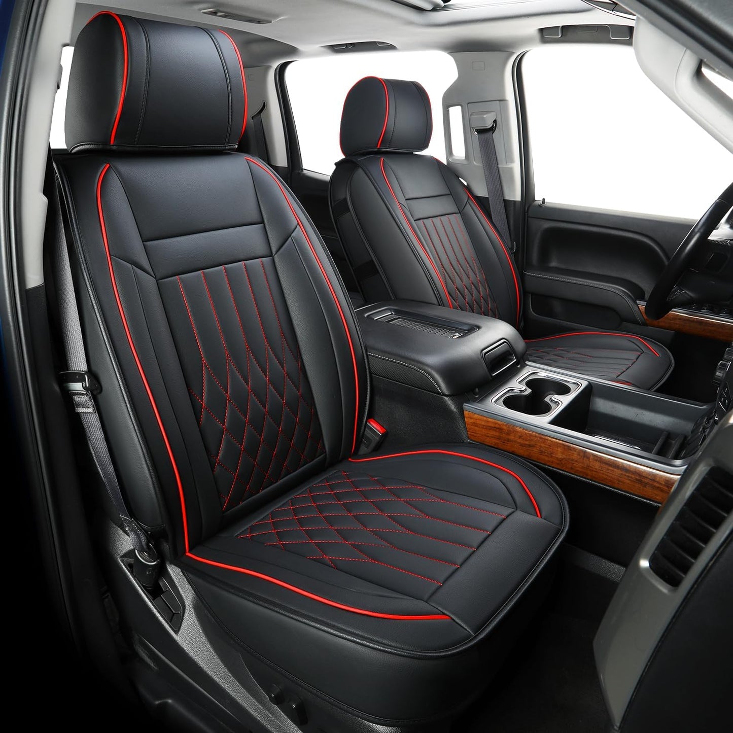 LUCKYMAN CLUB Silverado Faux Leather Seat Covers, Fit for 2014-2024 Chevy Silverado GMC Sierra 1500 and 2020-2024 2500HD 3500HD Crew Cab