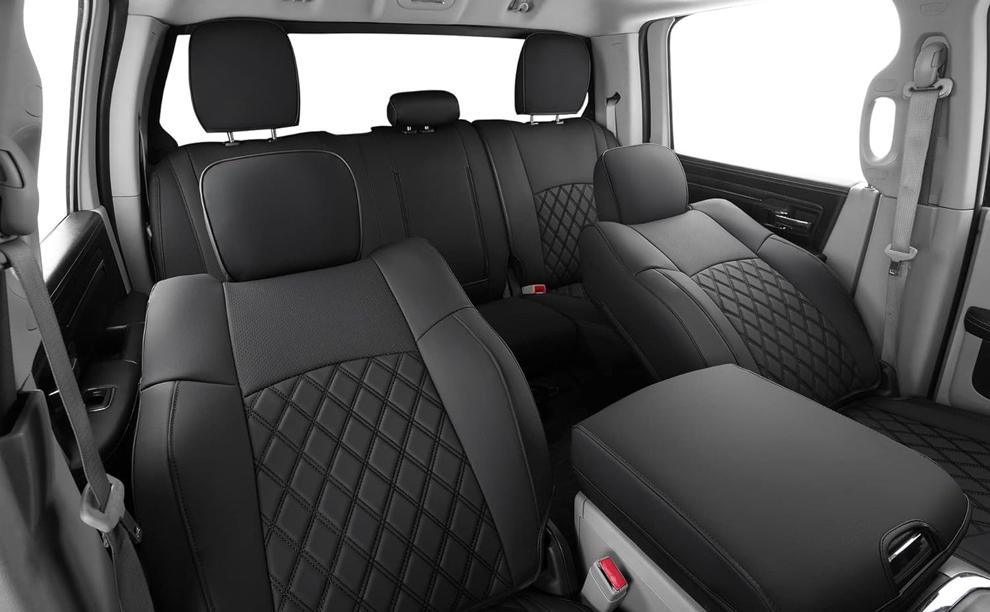 LUCKYMANCLUB Ram 1500Seat Covers,2011-2024,1500/2500/3500Crew Cab Waterproof Seat Covers FullSet, Custom Fit Ram Bighorn Laramie Limited Rebel Longhorn Pickup with 4/6 Split Rear Seat