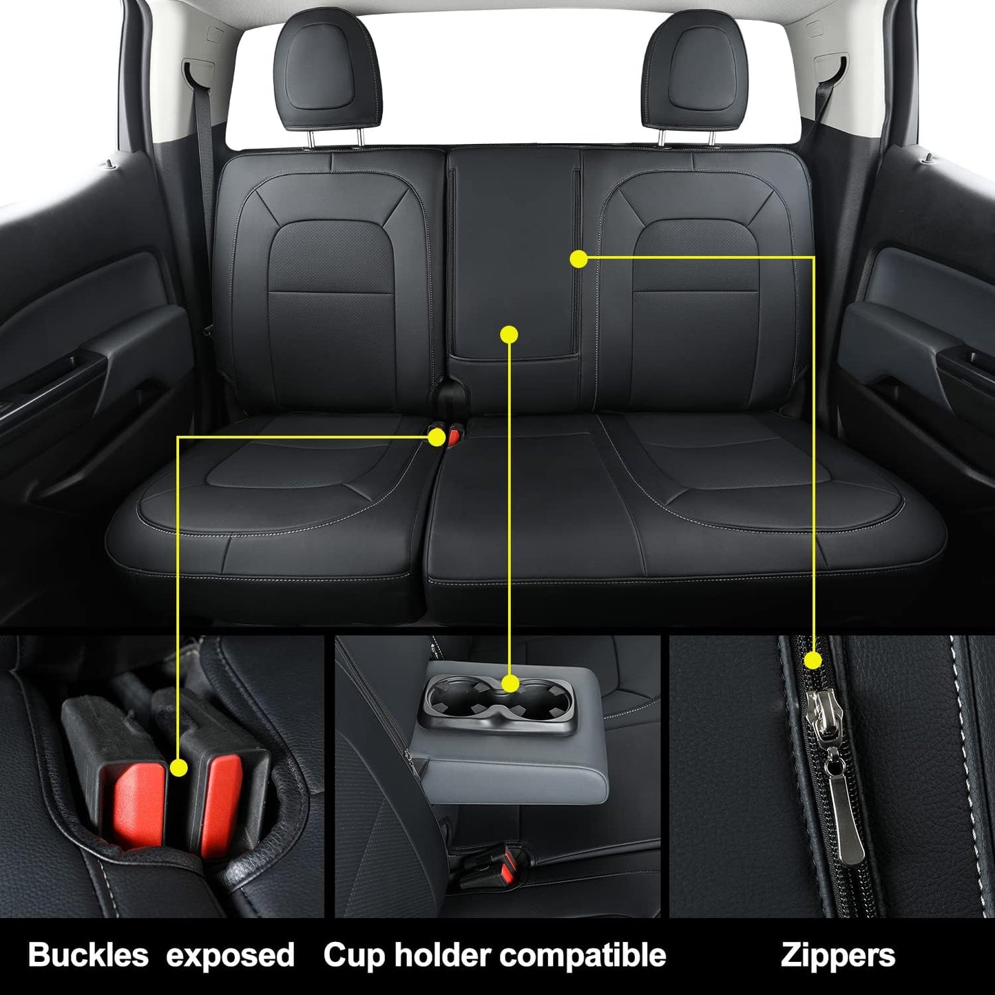 LUCKYMAN CLUB Chevy Colorado Seat Covers, fit for Colorado Canyon Crew Cab Z71 LT ZR2 Work Truck 2015 2016 2017 2018 2019 2020 2021 2022 with Faux Leather