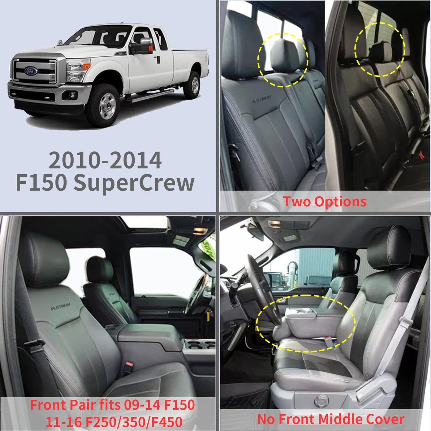 LUCKYMAN CLUB F150 Faux Leather Seat Covers Fit for 2015-2024 F150 SuperCrew and 2017-2024 F250 F350 F450 Super Duty Crew Cab Pickup Trucks