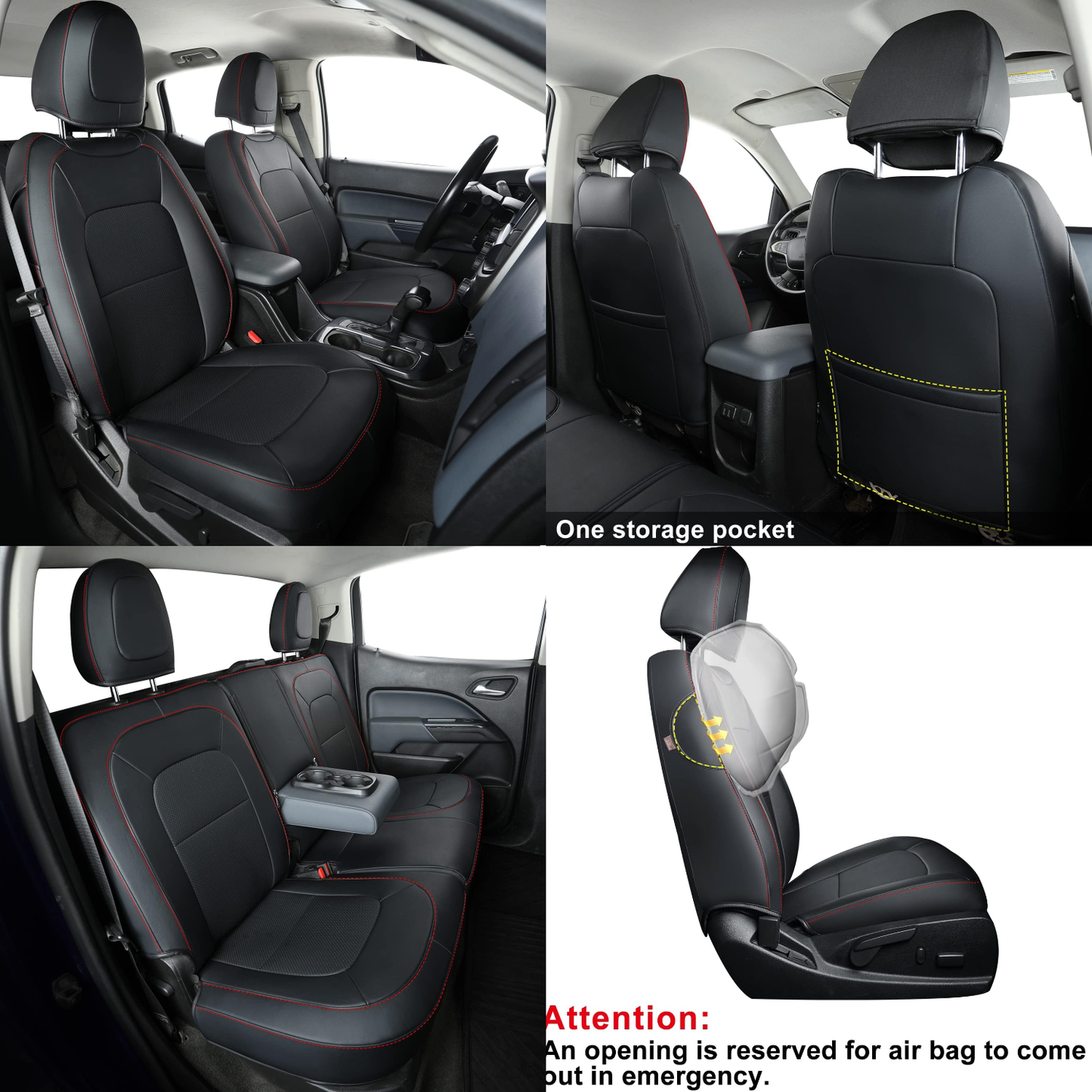 LUCKYMAN CLUB Chevy Colorado Seat Covers, fit for Colorado Canyon Crew Cab Z71 LT ZR2 Work Truck 2015 2016 2017 2018 2019 2020 2021 2022 with Faux Leather