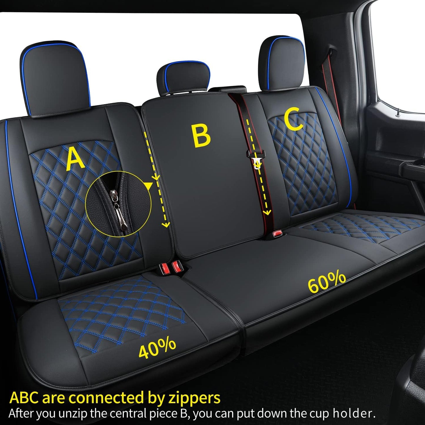 LUCKYMAN CLUB F150 Faux Leather Seat Covers Fit for 2015-2024 F150 SuperCrew and 2017-2024 F250 F350 F450 Super Duty Crew Cab Pickup Trucks