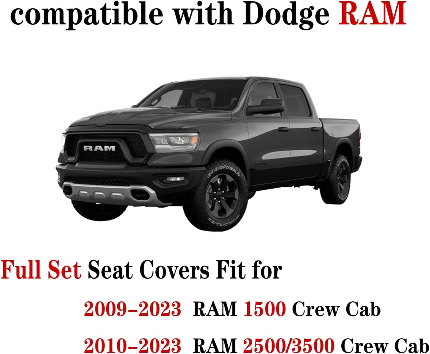 LUCKYMAN CLUB Dodge RAM Seat Covers Fit for 2009-2023 2024 1500HD 2010-2024 2500/3500HD Limited Laramie Big Horn Tradesman Crew Double Cab Quad Cab Truck Waterproof Leather